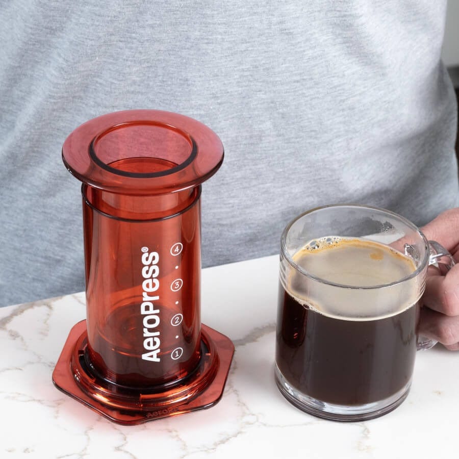 AeroPress Clear Coffee Maker - Portable Espresso & Coffee Press for Travel, Camping, and Home Brewing - Red