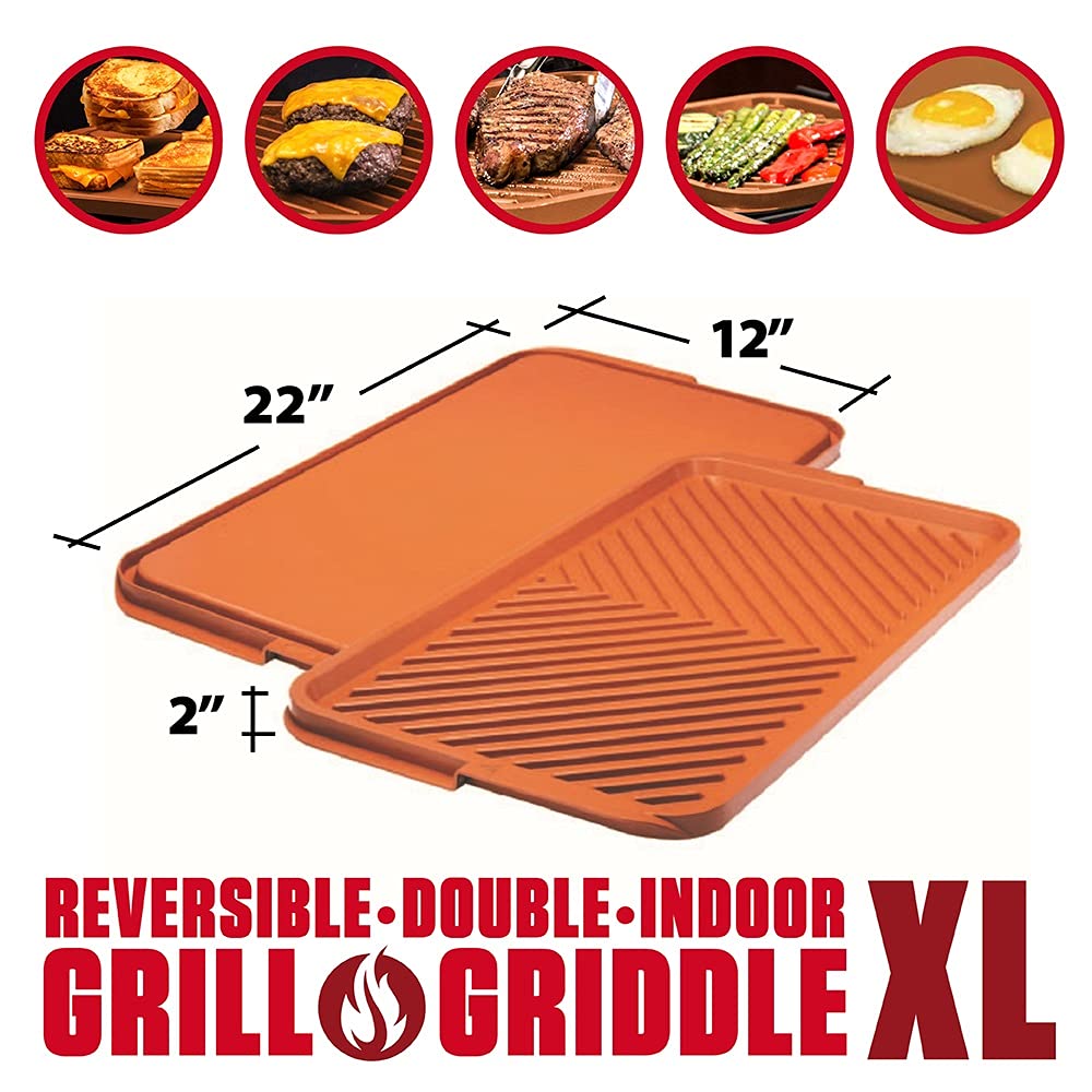 Gotham Steel XL Nonstick 2-in-1 Reversible Griddle & Grill Pan - Copper Cookware for Stovetop, Gas Grill & Outdoor Cooking | Oven Safe & PFOA-Free | Perfect for Pancakes, Burgers & BBQ