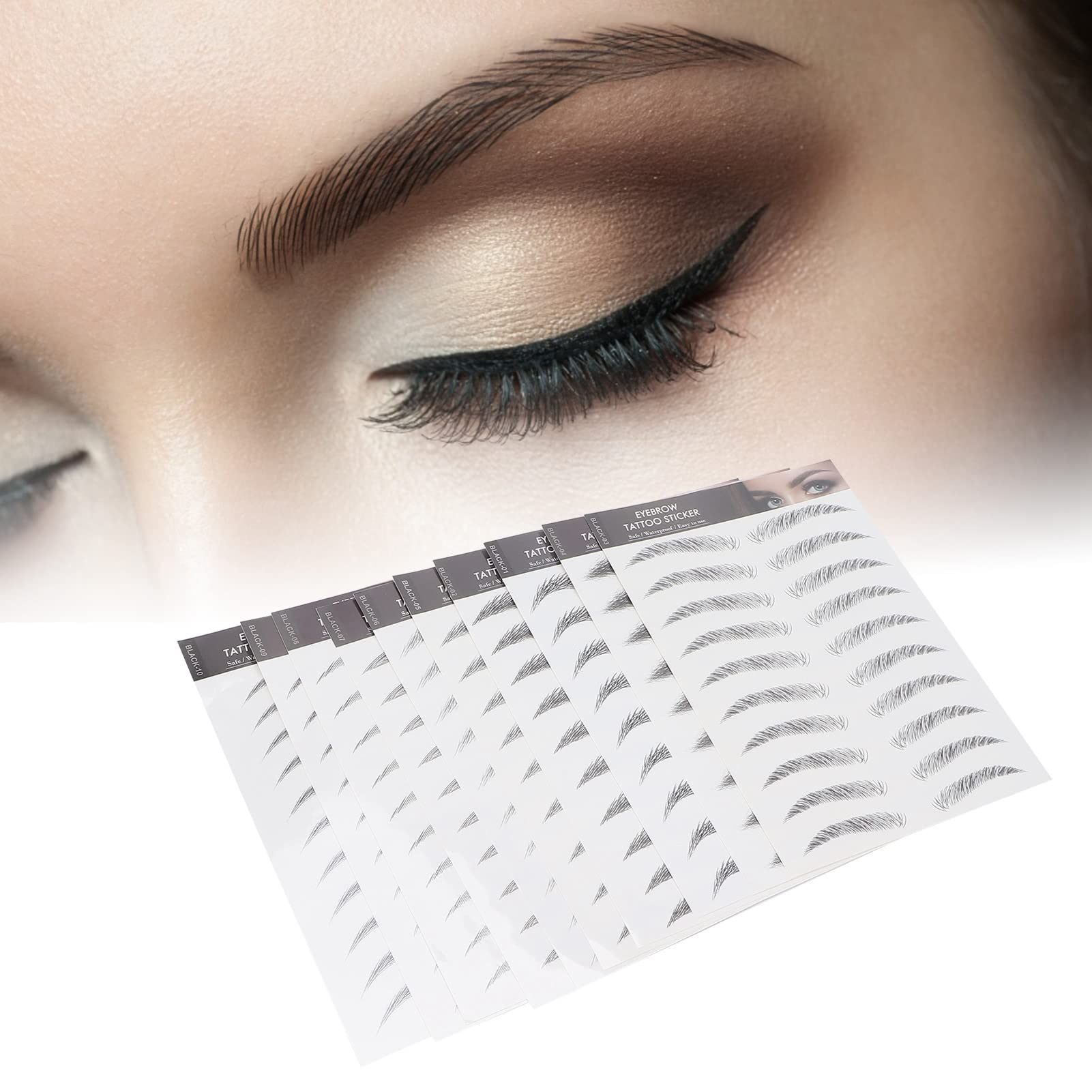 10 Pack 4D Waterproof Eyebrow Stickers - Disposable Temporary False Eyebrow Stencils for Perfect Brows (Black) | Great for Daily Makeup, Cosplay, and Special Occasions