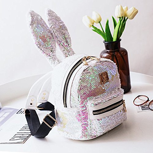 Sparkly Sequins Rabbit Ears Backpack for Women - Cute Casual Rucksack Purse for School, Travel & Cosplay Accessories