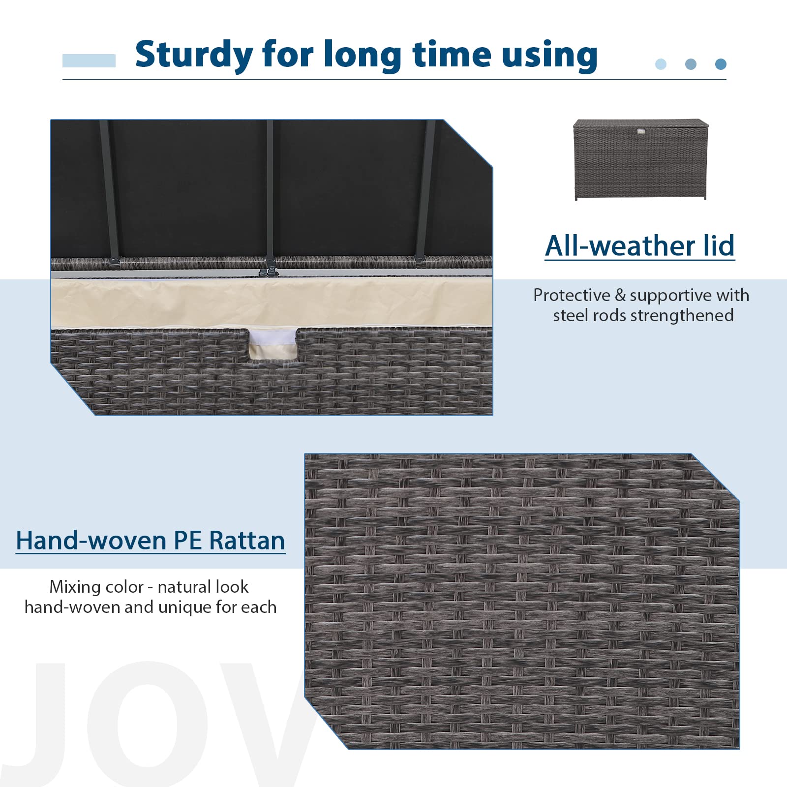 JOIVI 120 Gallon Waterproof Outdoor Patio Storage Box - Large Wicker Deck Box for Cushions, Garden Tools & Pool Toys - Weatherproof Gray Storage Bin for Backyard, Garden & Poolside Organization