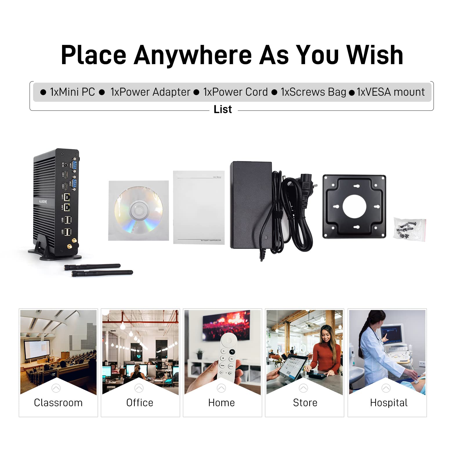 ALLASONE Mini PC Windows 10 Pro, Intel Core i7-5500U Processor, 16GB RAM 512GB SSD Mini Desktop Computer - Dual LAN, HDMI, Wi-Fi, Bluetooth 4.0, 2x RS232 COM Ports, SD Card Slot for Home Office, Business, Digital Signage & Industrial Automation