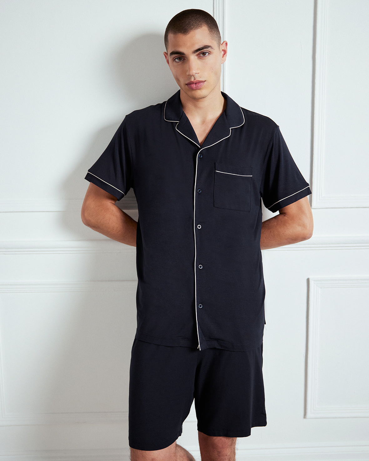 TENCEL™ Modal Short Sleeve Button Up Pajama Set for Women - Soft & Breathable Sleepwear - Navy Blue - Perfect for Summer Nights & Lounge Wear