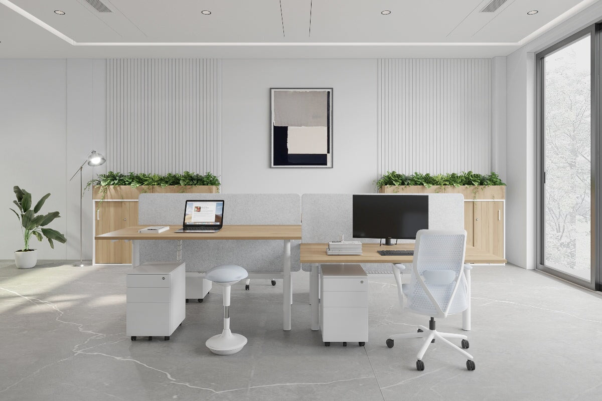 Flexi Premium Height Adjustable 4-Person H Bench Workstation - White Frame [1800L x 700W] - Ideal for Office, Coworking Spaces & Home Offices