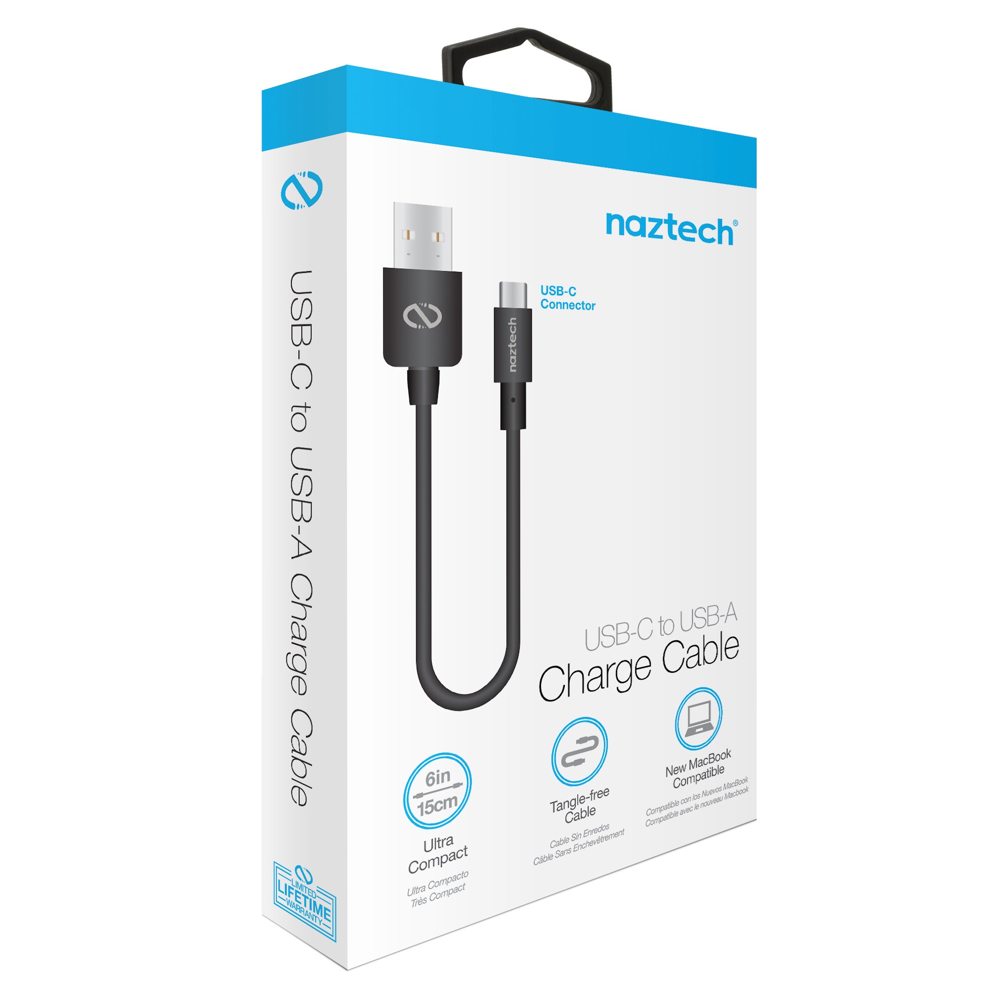 Naztech 6in USB-C to USB Fast Charger Cable - High-Speed Charging & Data Sync for iPhone 15, Galaxy S24/S23/S22, Pixel Phones, MacBook, Laptops & More [Black] | Perfect for Home, Office & Travel Charging Needs