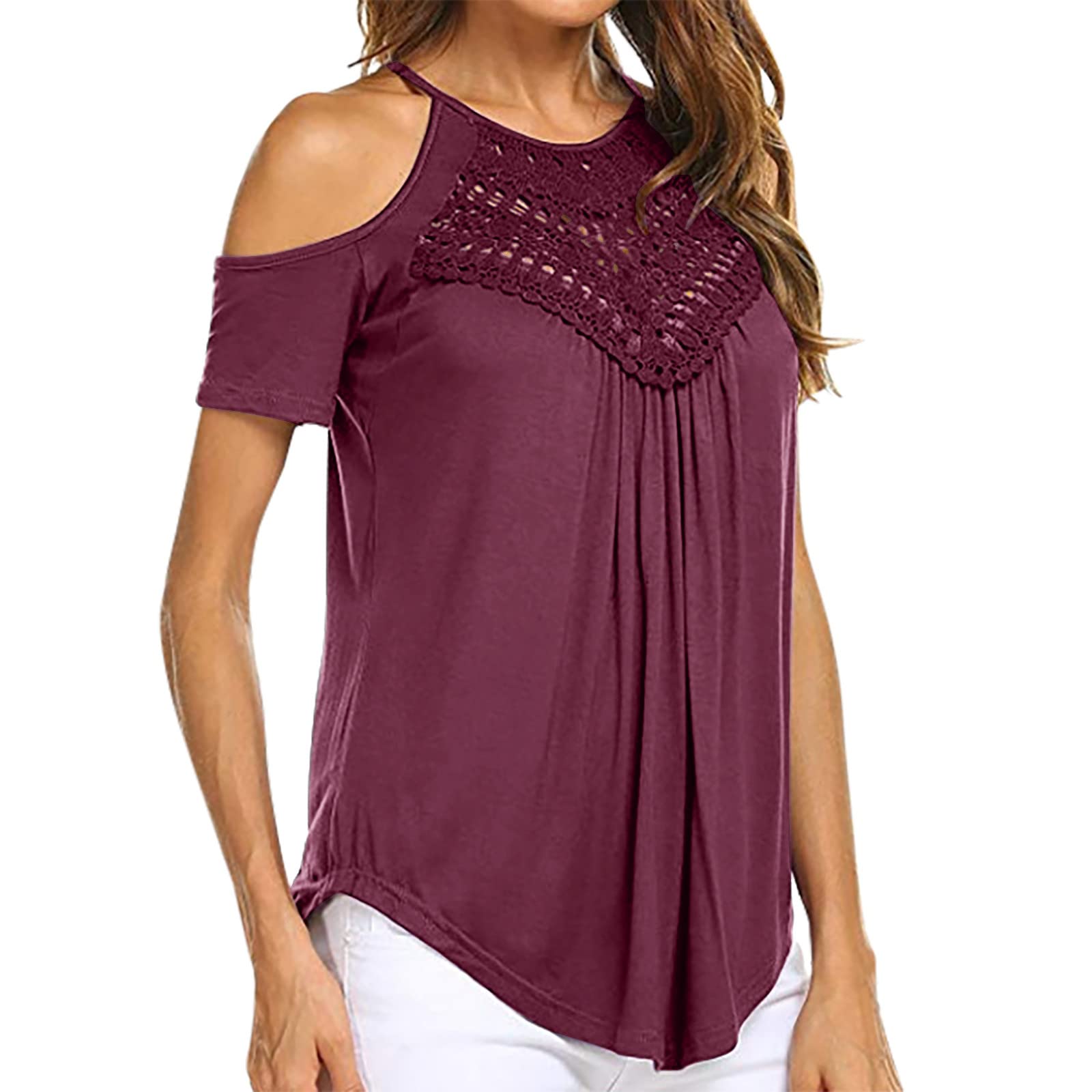 Women's Off Shoulder Lace Top - Elegant Casual Short Sleeve Blouse for Going Out, Date Night & Summer Wear | Regular Fit Ladies Shirt #1774
