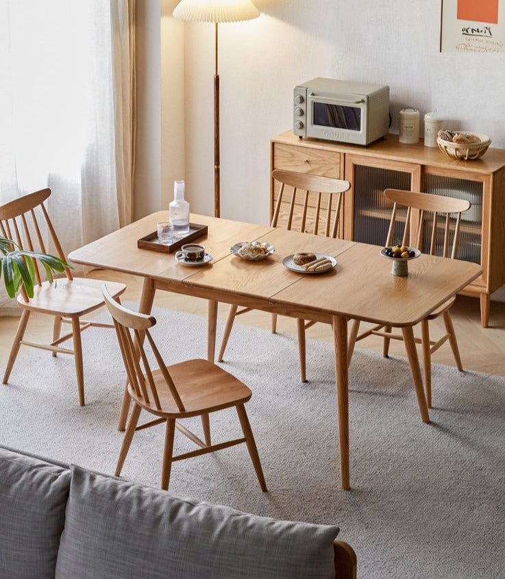 Solid Oak Wood Extendable Folding Dining Table - Space Saving Expandable Table for Small Spaces, Kitchen, Dining Room & Apartment Living