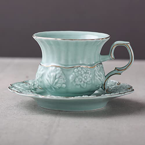 GUBAOPQLA Elegant Pink Ceramic Tea Set - Vintage British Floral Porcelain Teapot with Cups for Afternoon Tea, Coffee & Cafe Use - Perfect for Home, Office & Gifts (Green)