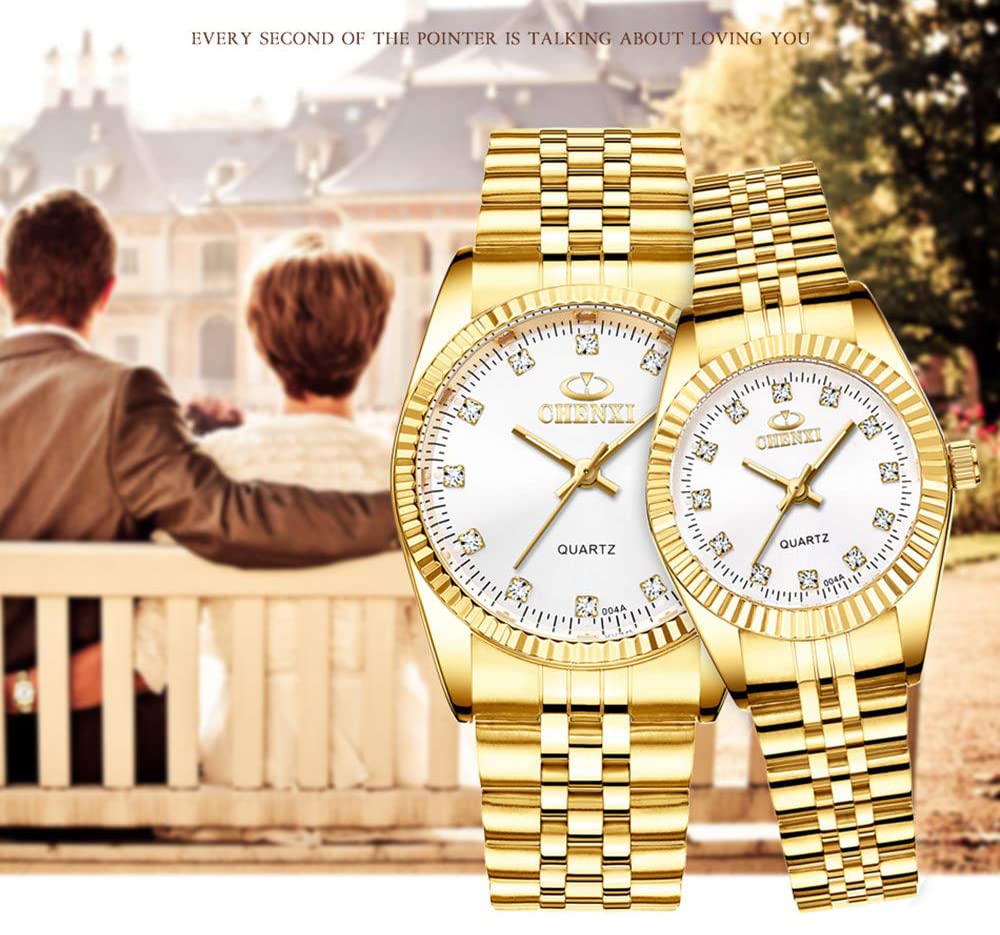 MASTOP Swiss Luxury Couple Watches - Gold Stainless Steel Waterproof Quartz Watch for Men & Women | Perfect for Anniversary Gifts, Wedding, and Date Night