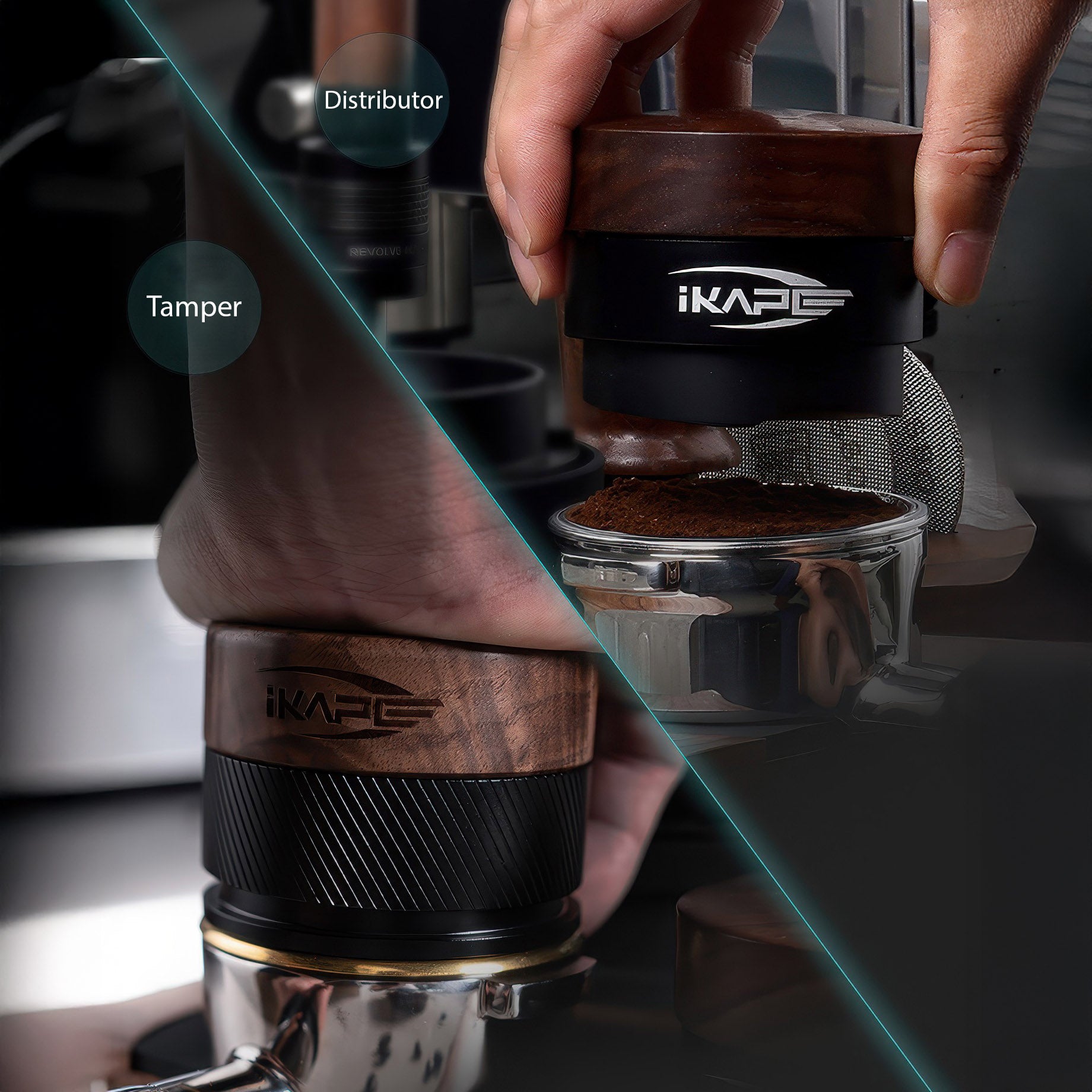 Premium Black Edition Wooden Coffee Tamper & Distributor - Barista Tool for Espresso Machine, Perfect for Home & Professional Coffee Brewing