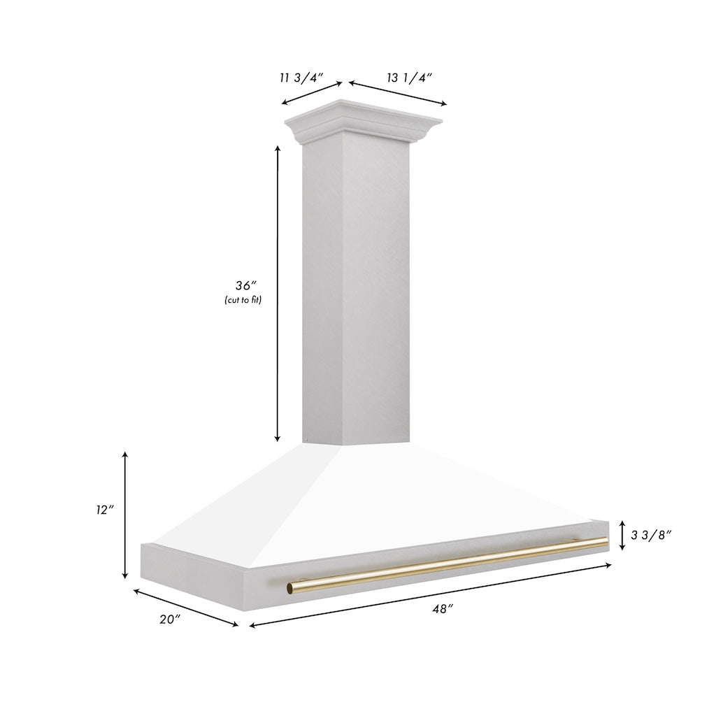 ZLINE KB4SNZ WM30 G 30-Inch Convertible Wall Mount Range Hood - Satin Stainless Steel with White Matte Shell & Polished Gold Handle - Autograph Edition - Perfect for Modern Kitchens & Open-Concept Homes