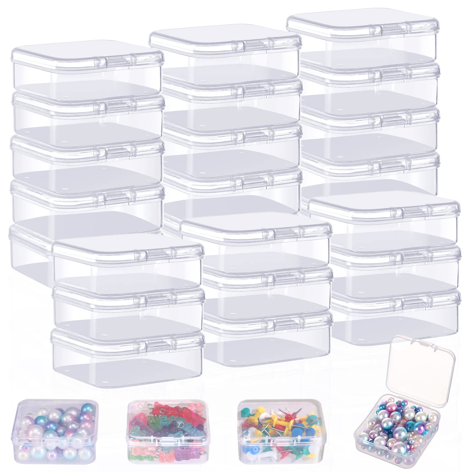 24-Piece Clear Plastic Storage Containers with Lids - Small Rectangle Organizer Boxes for Beads, Crafts, Stamps, Clay & Jewelry - Perfect for DIY Projects, Sewing Pins & Home Organization