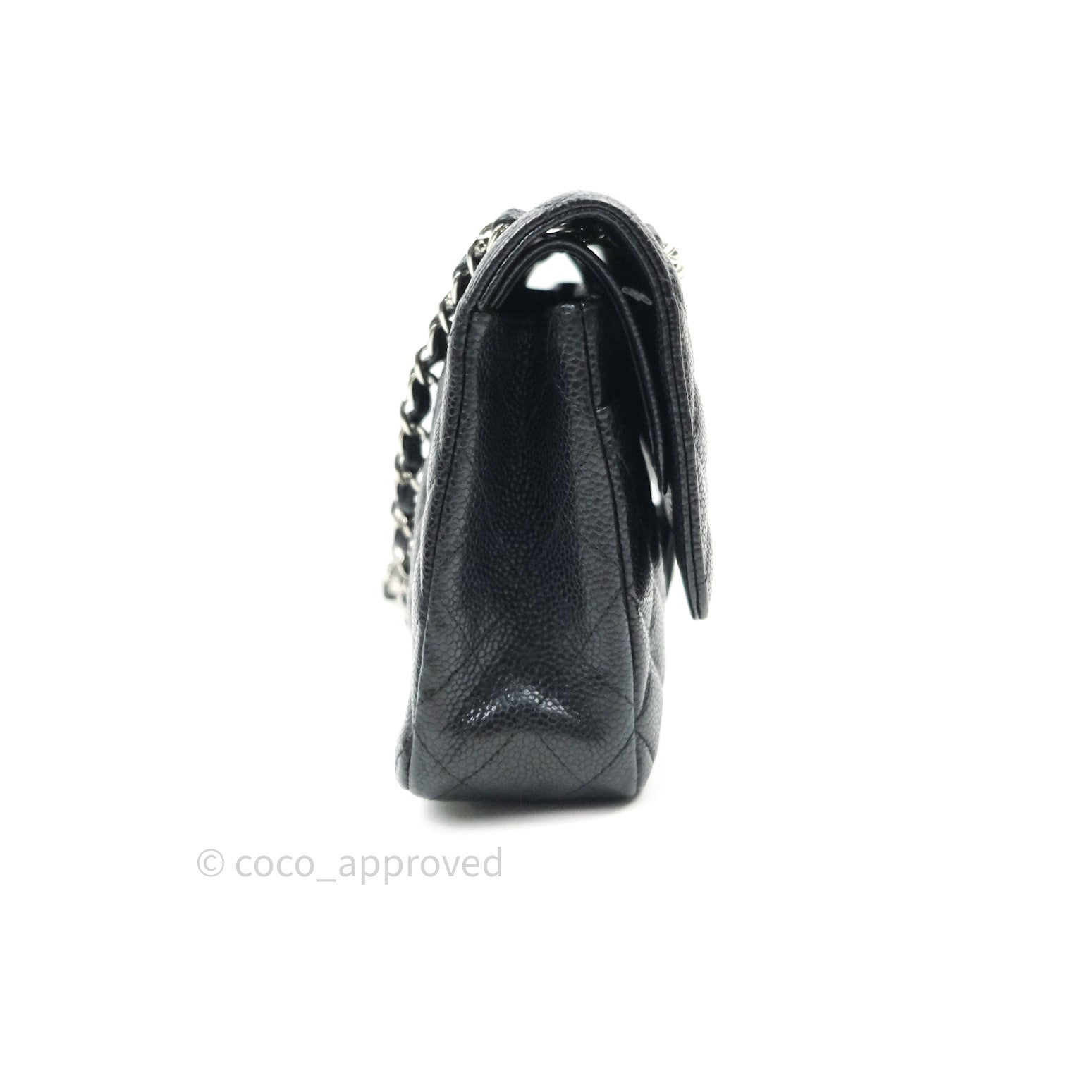Chanel Classic Medium Double Flap Bag Black Caviar Leather with Silver Hardware - Luxury Shoulder Bag for Women, Perfect for Work, Evening Events & Special Occasions