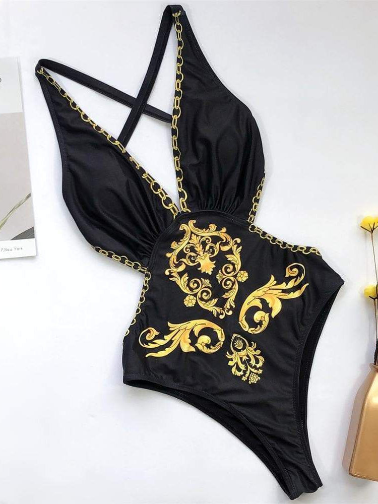 Vintage Printed Cross Back Swimsuit for Women - Retro One Piece Bathing Suit with Adjustable Straps - Perfect for Beach, Pool, and Summer Vacation