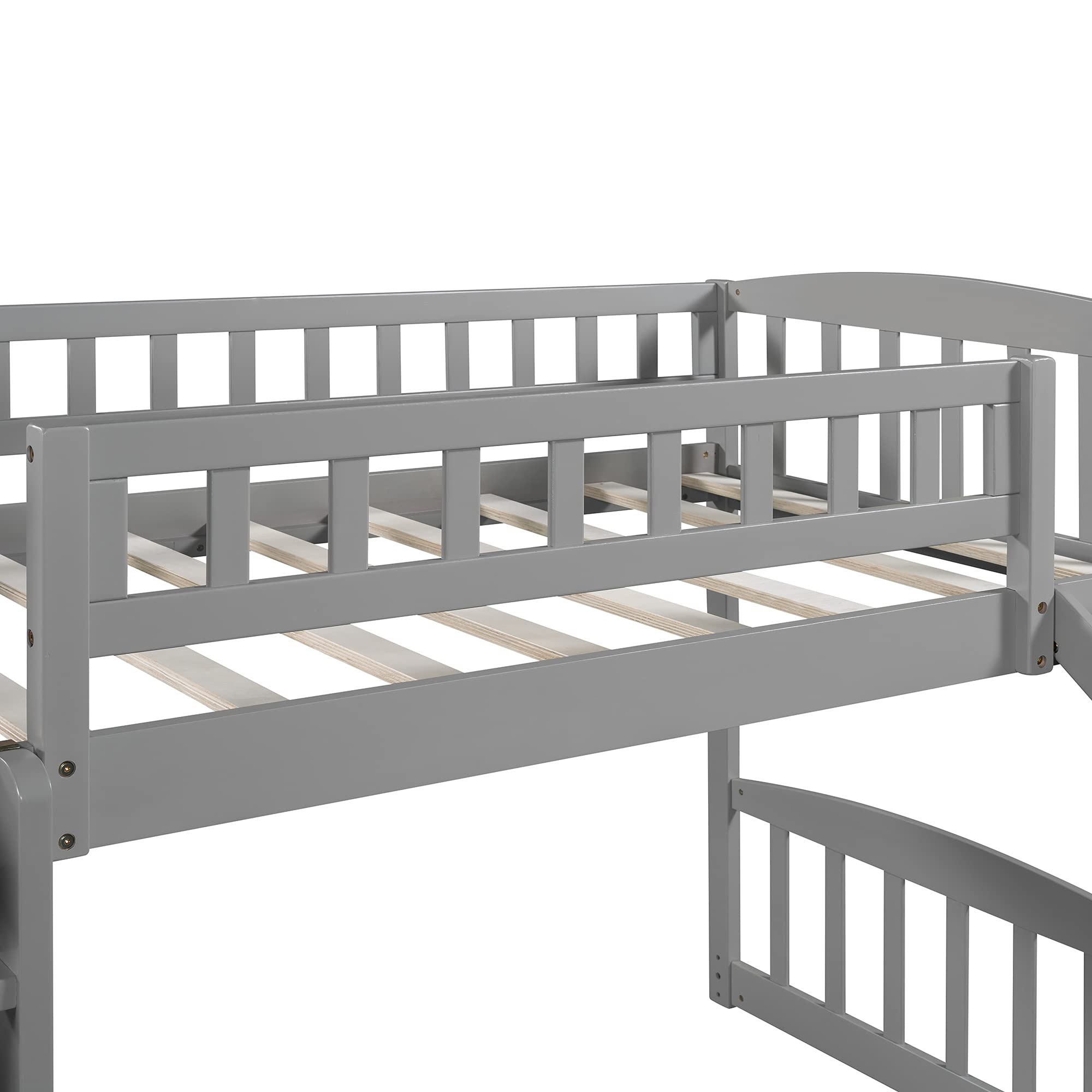 Harper & Bright Designs Twin Size Wooden Loft Bed with Slide, Stairway & Storage - Low Bunk Bed for Kids, Girls & Boys (Gray) - Perfect for Small Bedrooms, Playrooms & Kids' Spaces