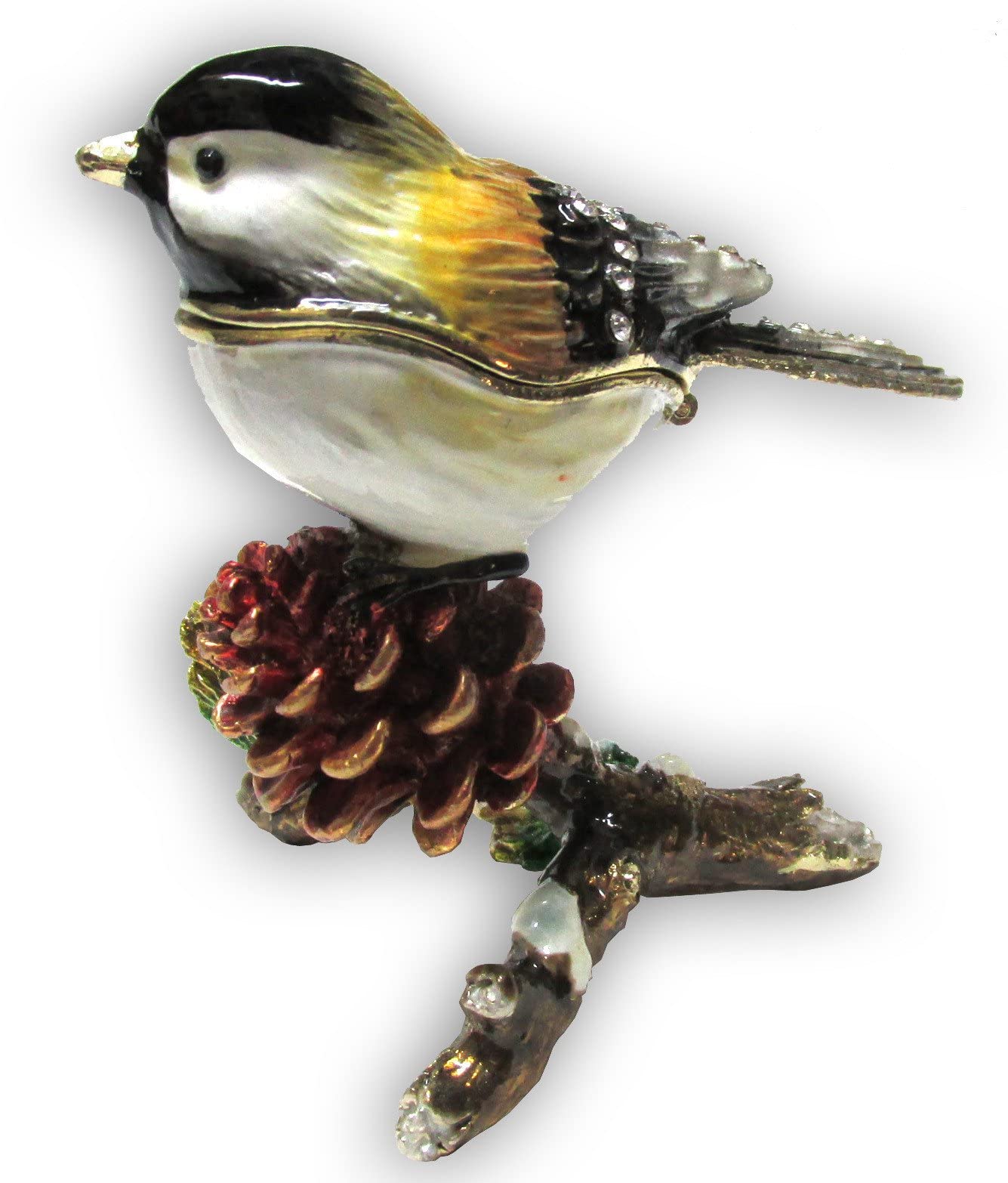 Elegant Chickadee Jeweled Trinket Box with Genuine Austrian Crystals - Perfect for Jewelry Storage, Gift Giving & Home Decor