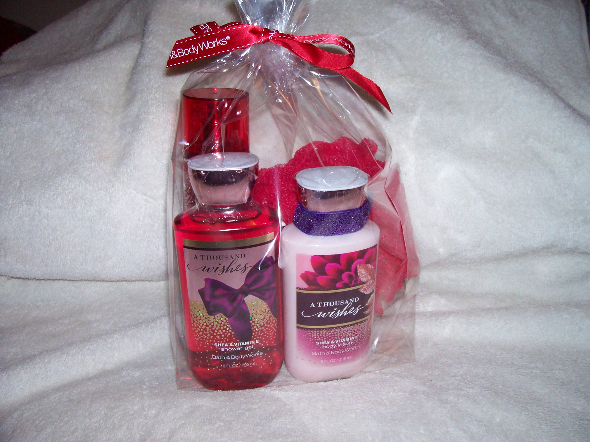 Bath and Body Works A Thousand Wishes 4-Piece Gift Set - 10oz Shower Gel, 8oz Body Lotion, 8oz Fragrance Mist & Exfoliating Shower Scrubby | Luxurious Body Care Collection for Women | Perfect Gift for Birthdays, Holidays & Self-Care Moments