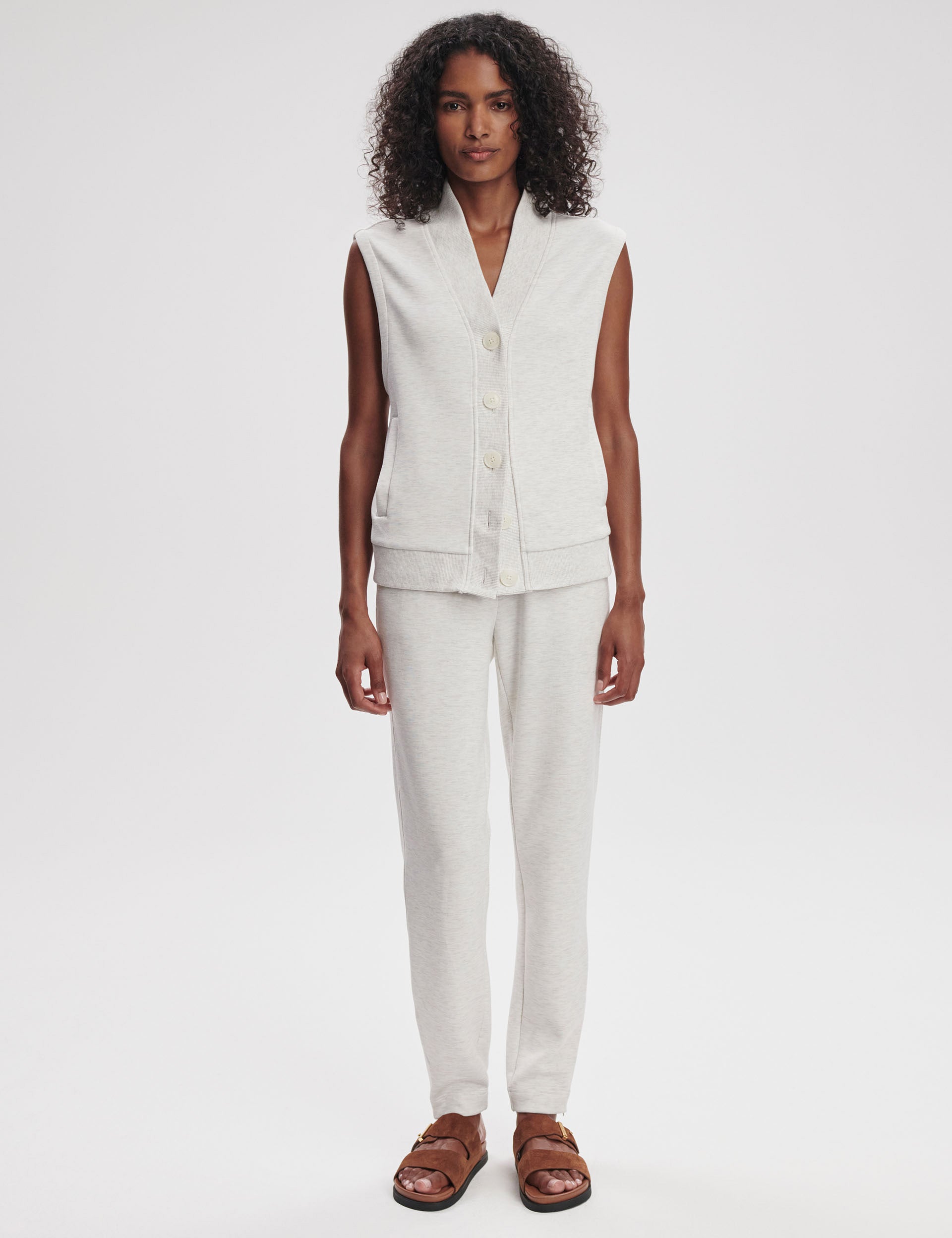 Vicky Button Gilet Ivory Marl - Women's Stylish Knit Vest for Fall & Winter, Casual Layering & Office Wear