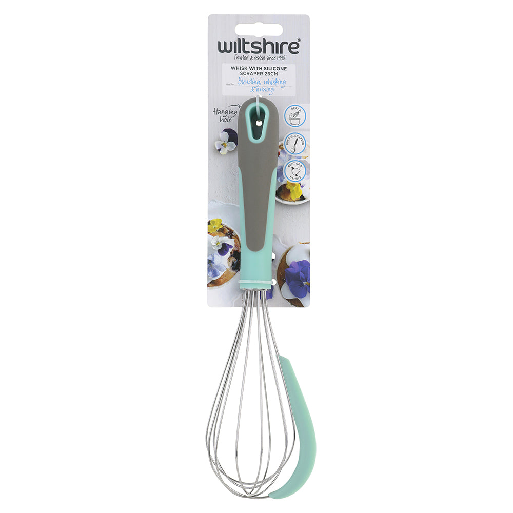 Premium 26cm Silicone Whisk with Built-in Scraper - Ideal for Baking, Mixing Batters & Whipping Creams - Non-Slip Grip Kitchen Essential