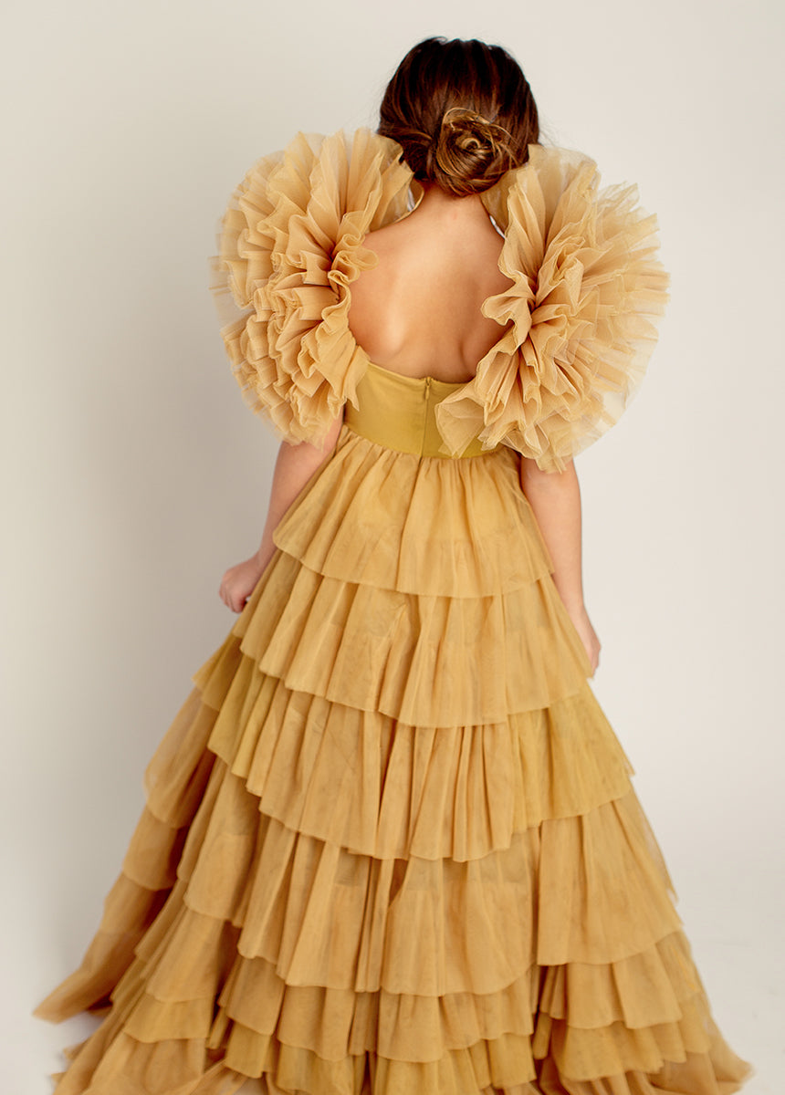 Briony Impact Dress in Butterscotch - Elegant A-Line Midi Dress for Women | Perfect for Weddings, Parties & Special Occasions