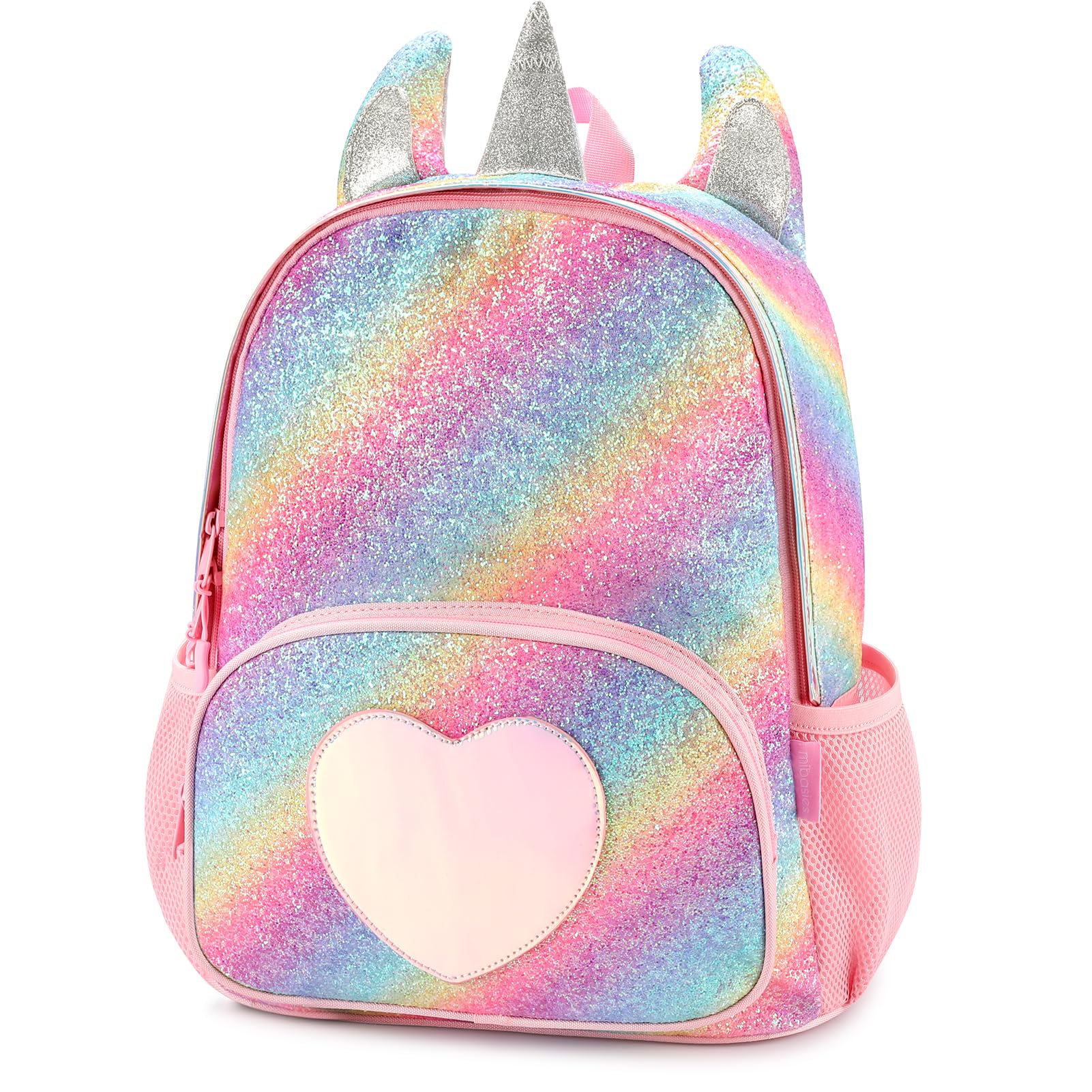 Mibasies Unicorn Backpack for Girls - Glitter Rainbow School Backpack for Kids, Elementary Student Bookbag (Pink Blue Rainbow) - Perfect for School, Travel & Daily Use