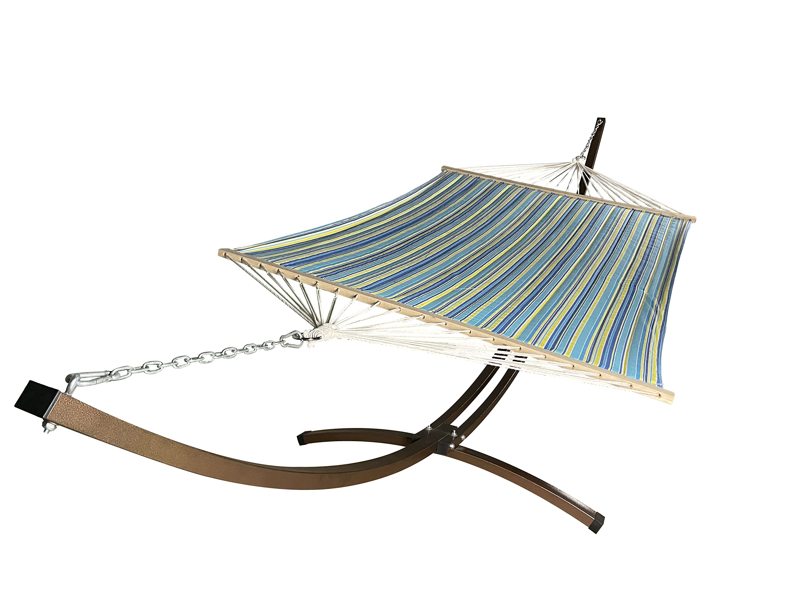 15 Ft. Heavy Duty Textured Bronze Steel Arc Hammock Stand with Premium Quilted Hammock Bed - Indoor/Outdoor Use - Teal & Yellow - Perfect for Backyard, Patio, Garden Relaxation & Camping