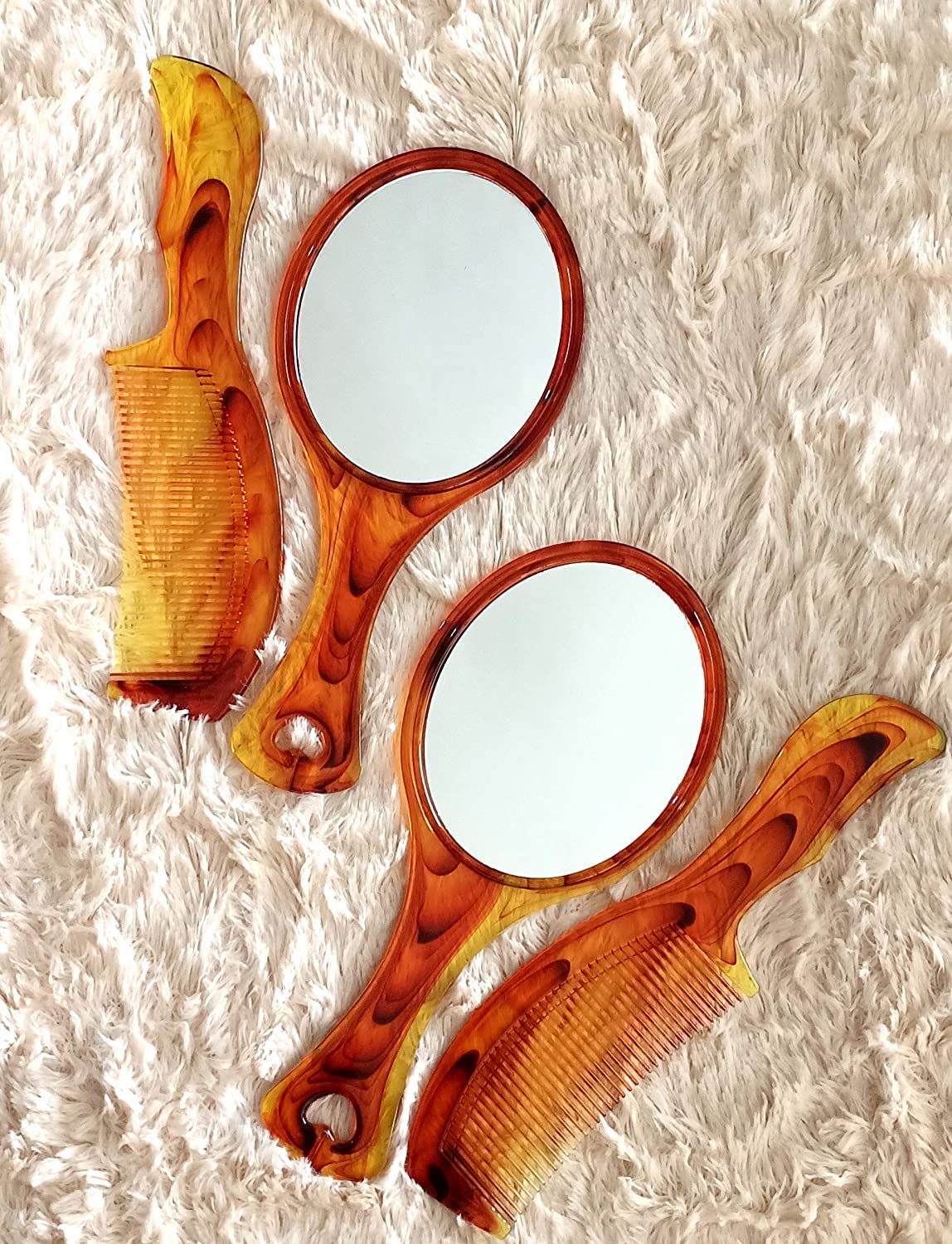 Premium Hand Mirror with Comb Set for Women & Girls - Wooden Design - Perfect Gift for Birthdays, Travel & Makeup (Pack of 1)