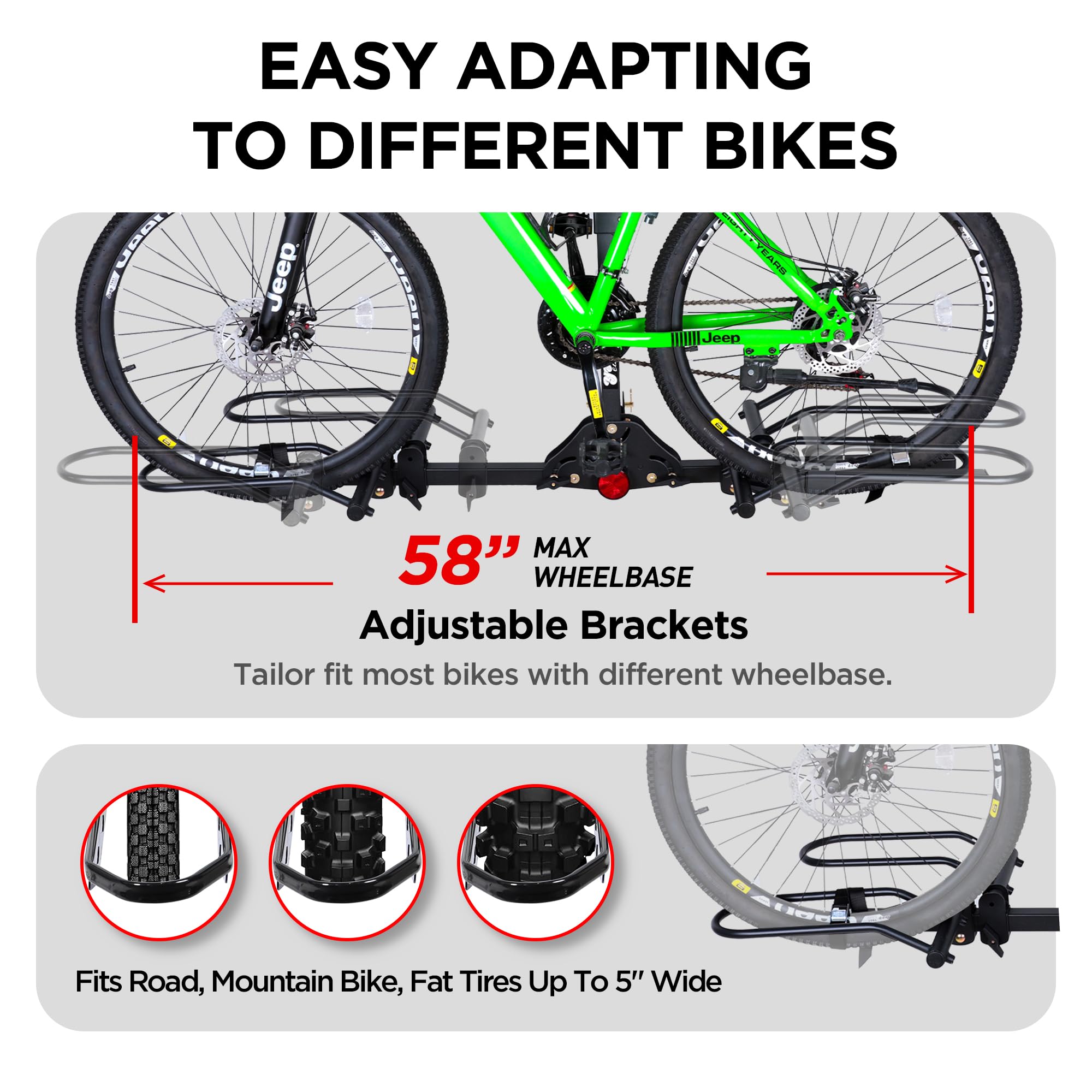 200 lbs. Capacity Hitch Mounted 2-Bike Rack with Lock - Fits Standard, Mountain & Fat Tire Bikes - Compatible with Cars, SUVs, Vans, RVs, Trailers & Trucks - Perfect for Road Trips, Camping & Outdoor Adventures