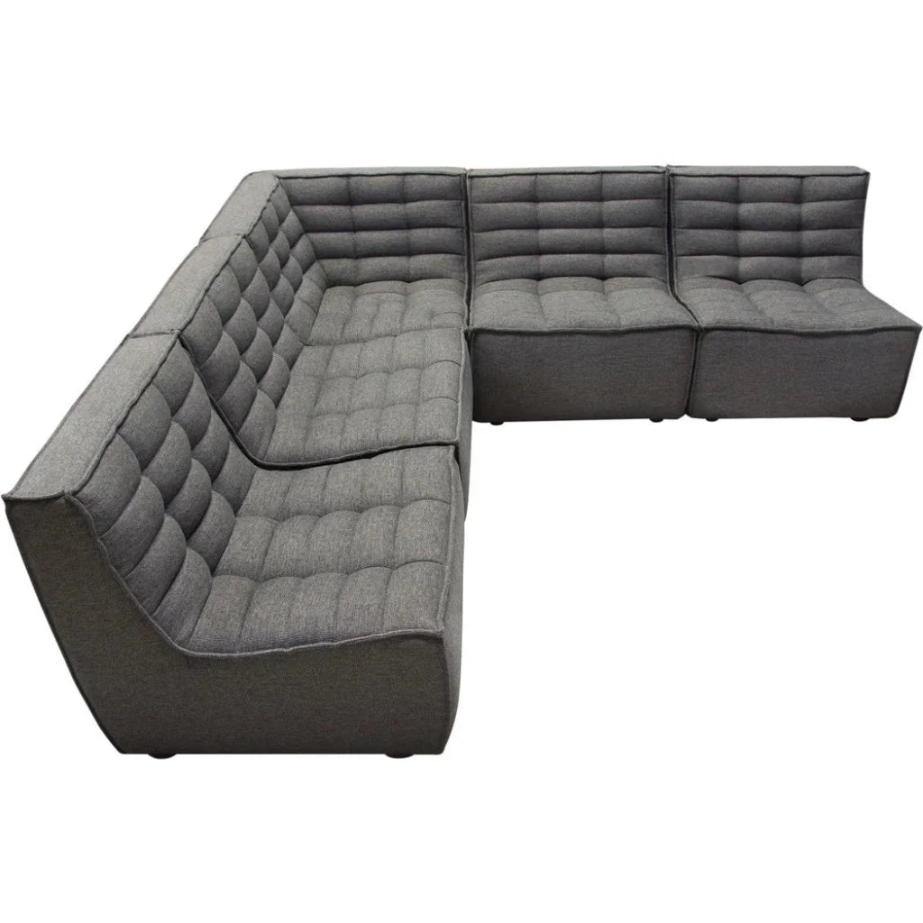 5-Piece Grey Corner Modular Sectional Sofa Set - Modern L-Shaped Couch for Living Room, Lounge & Home Theater