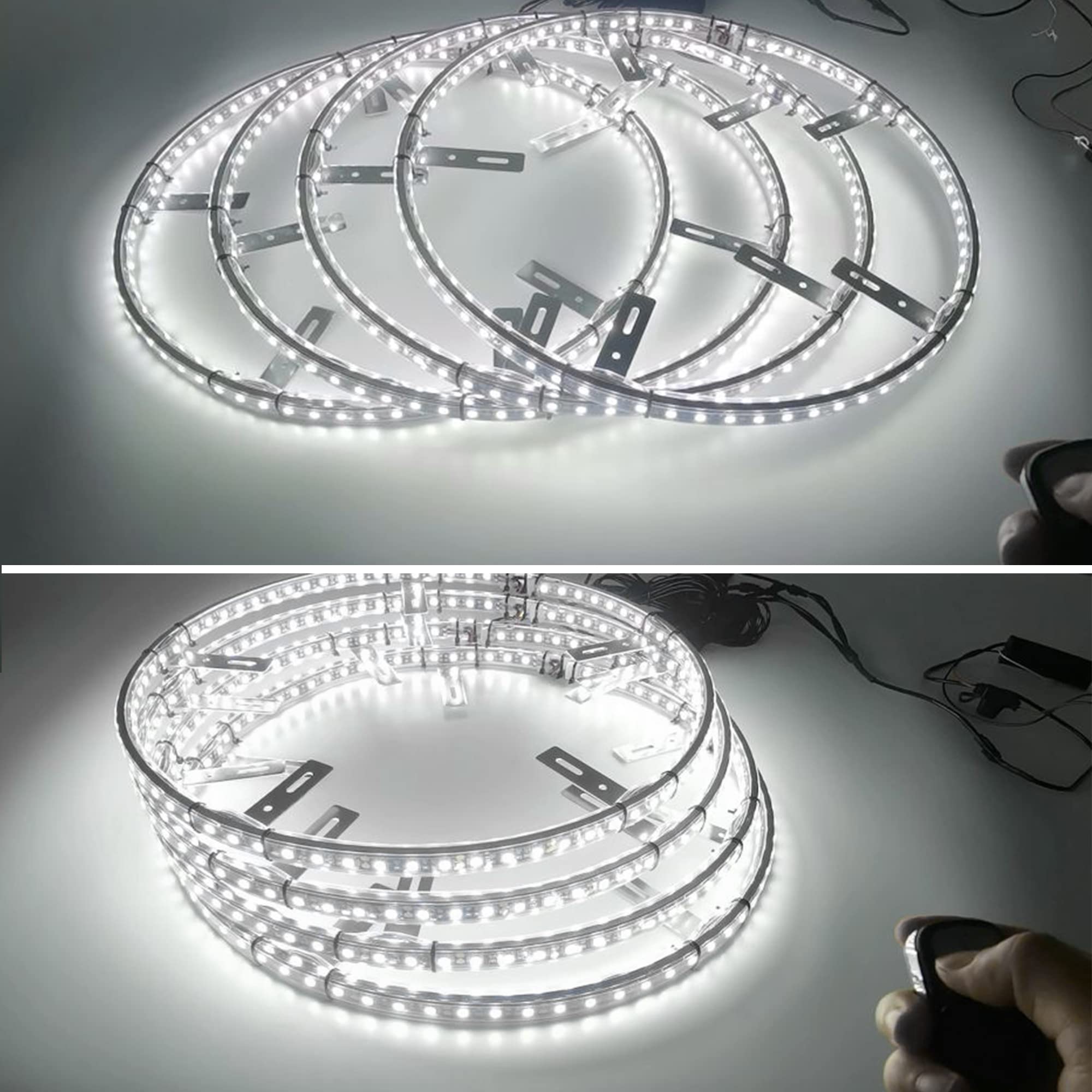 4Pcs 17-Inch Waterproof LED Wheel Ring Lights - Double Side White, APP & RF Remote Control - Compatible with Trucks, Cars, Pickups, SUVs & Campers - Perfect for Night Driving, Car Shows & Off-Road Adventures