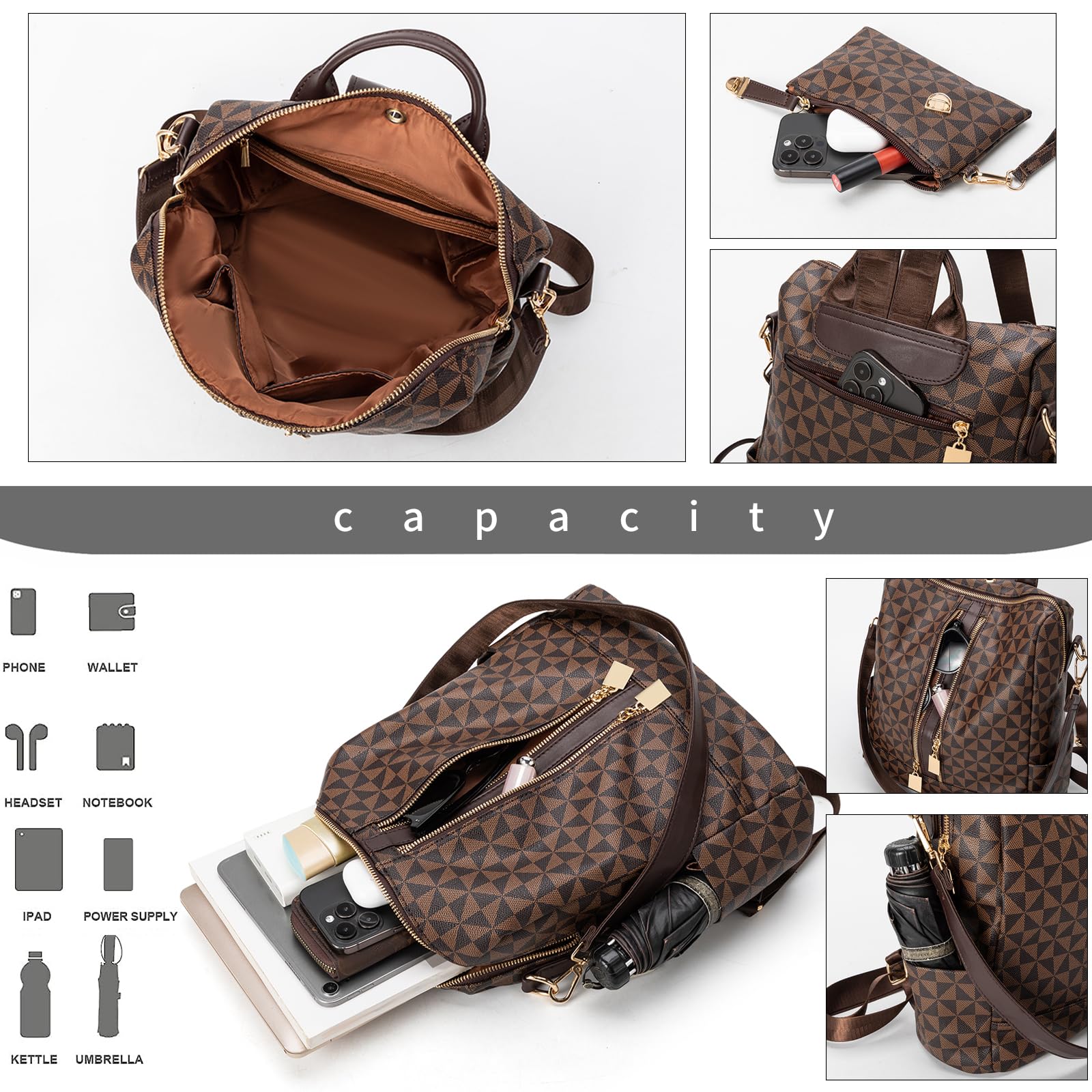 Stylish Anti-Theft Leather Backpack for Women & Men - Large Travel Backpack Purse with Shoulder Straps - Perfect for Commuting, College, Business Trips & Outdoor Adventures