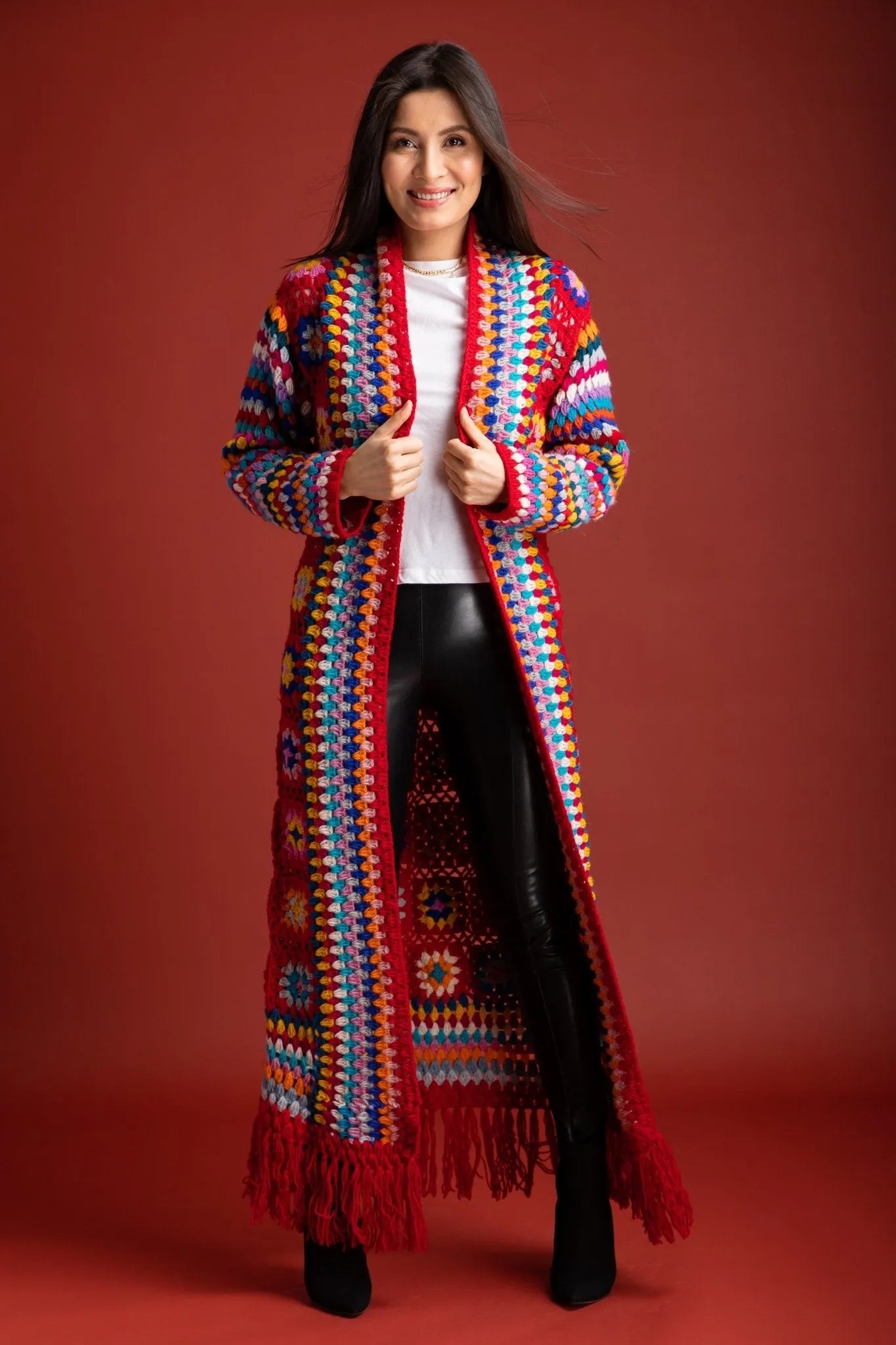 Bohemian Fringed Crochet Kimono Long Cardigan - Lightweight Lace Cover Up for Women - Perfect for Beach, Music Festivals & Summer Outfits