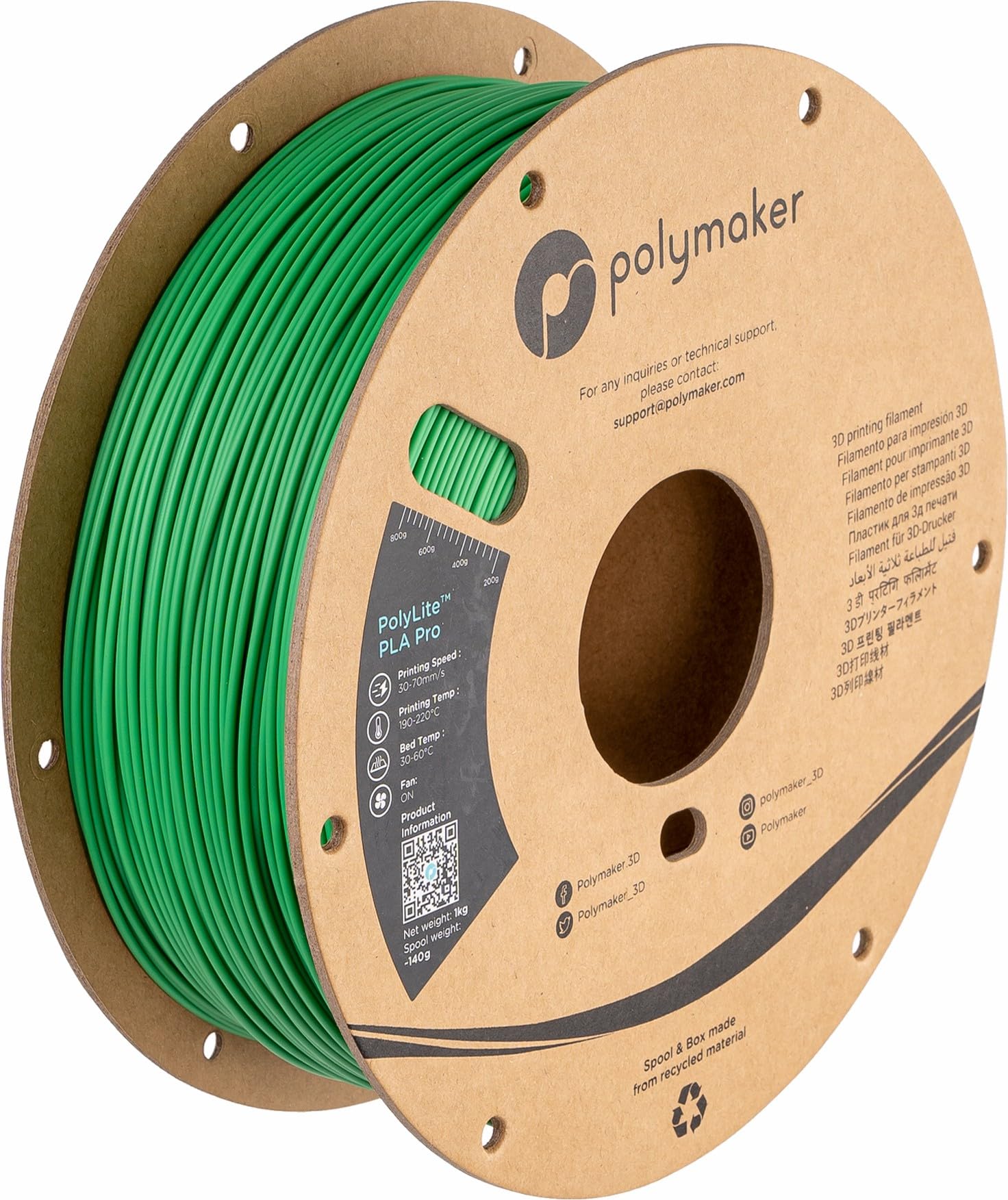 Polymaker PLA PRO Filament 1.75mm Green - High Strength 3D Printer Filament 1kg Spool | PolyLite PLA PRO Tough & Rigid Filament for 3D Printing | Ideal for Functional Prototypes, DIY Projects & Cosplay Props