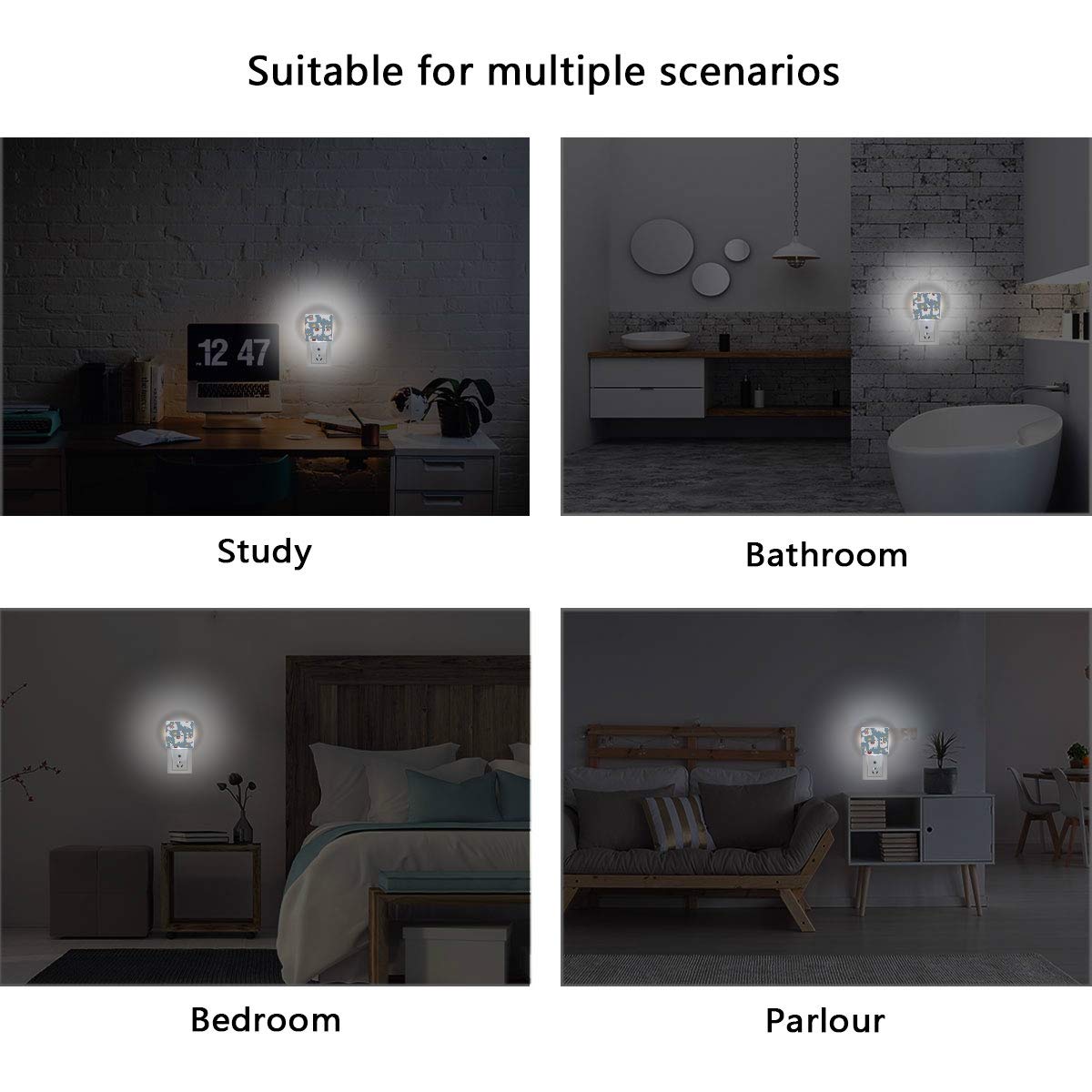 2-Pack LED Night Light with Colored Llamas Print - Dusk-to-Dawn Sensor, Energy Efficient (0.5W) for Bedroom, Bathroom, Kitchen, Hallway & Stairs - Perfect for Kids' Rooms, Nursery & Safe Night Navigation