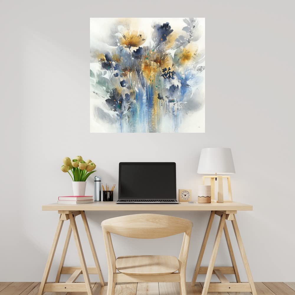Indigo Botanical Canvas Wall Art - 37x37 Inch Handmade Plant Decor for Bathroom & Bedroom | Nature-Inspired Home Decor by Artist K. Nari | Perfect for Spa, Living Room & Office Wall Decor