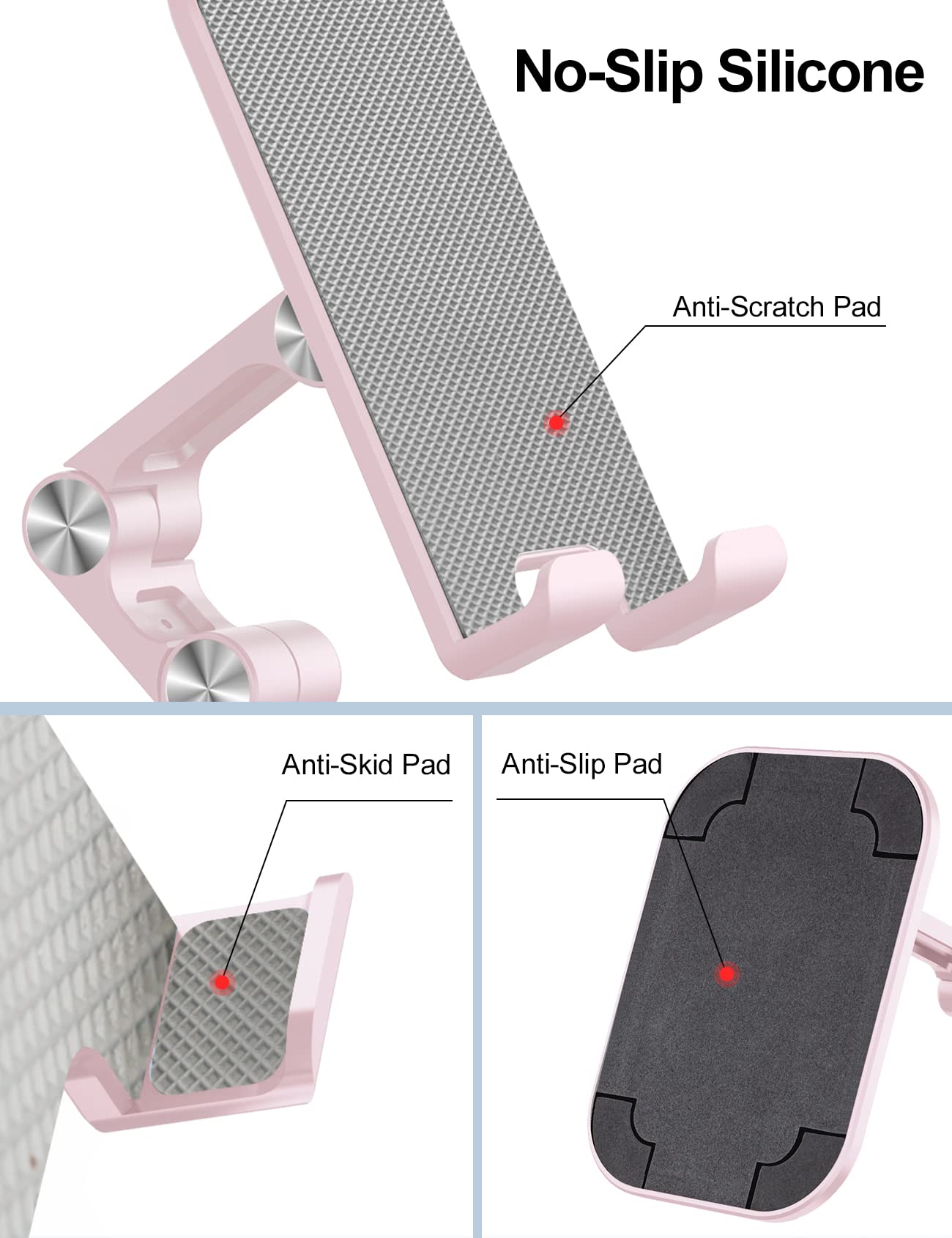 OCYCLONE Adjustable Height & Angle Phone Stand - Foldable Desk Holder for iPhone, iPad, Tablets (4-11 Inch) | Perfect for Home Office, Bedside, Kitchen & Travel - Pink