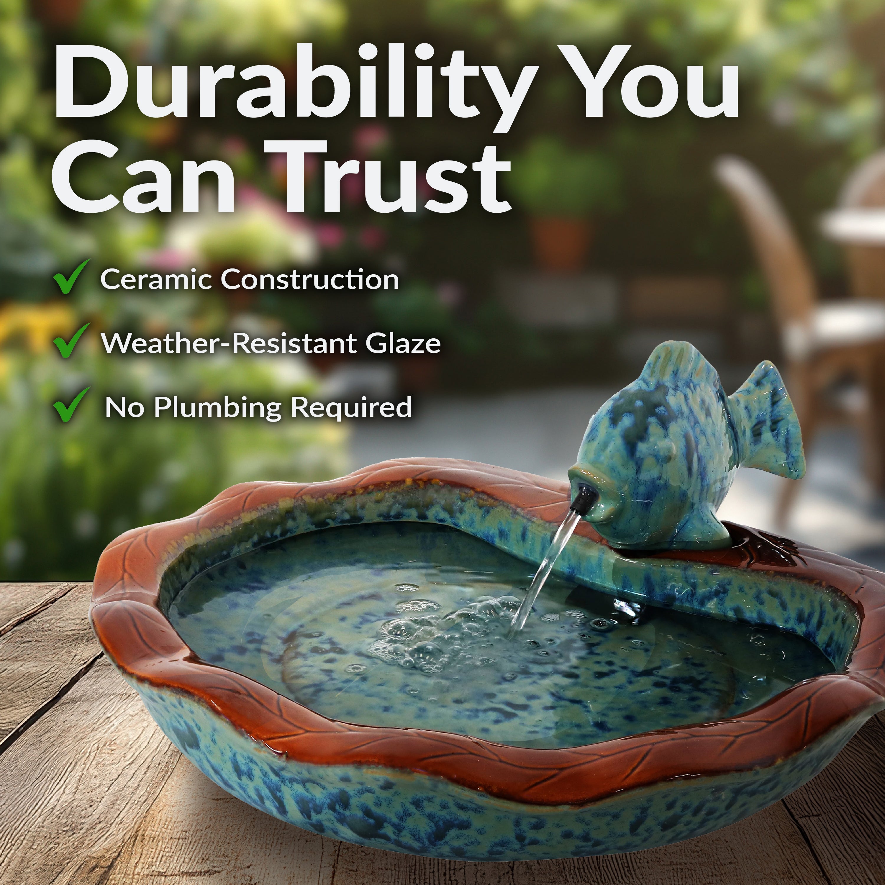 Sunnydaze Glazed Ceramic Fish Outdoor Water Fountain - Decorative Garden Fountain for Patio, Yard, and Landscape - Relaxing Water Feature for Outdoor Spaces
