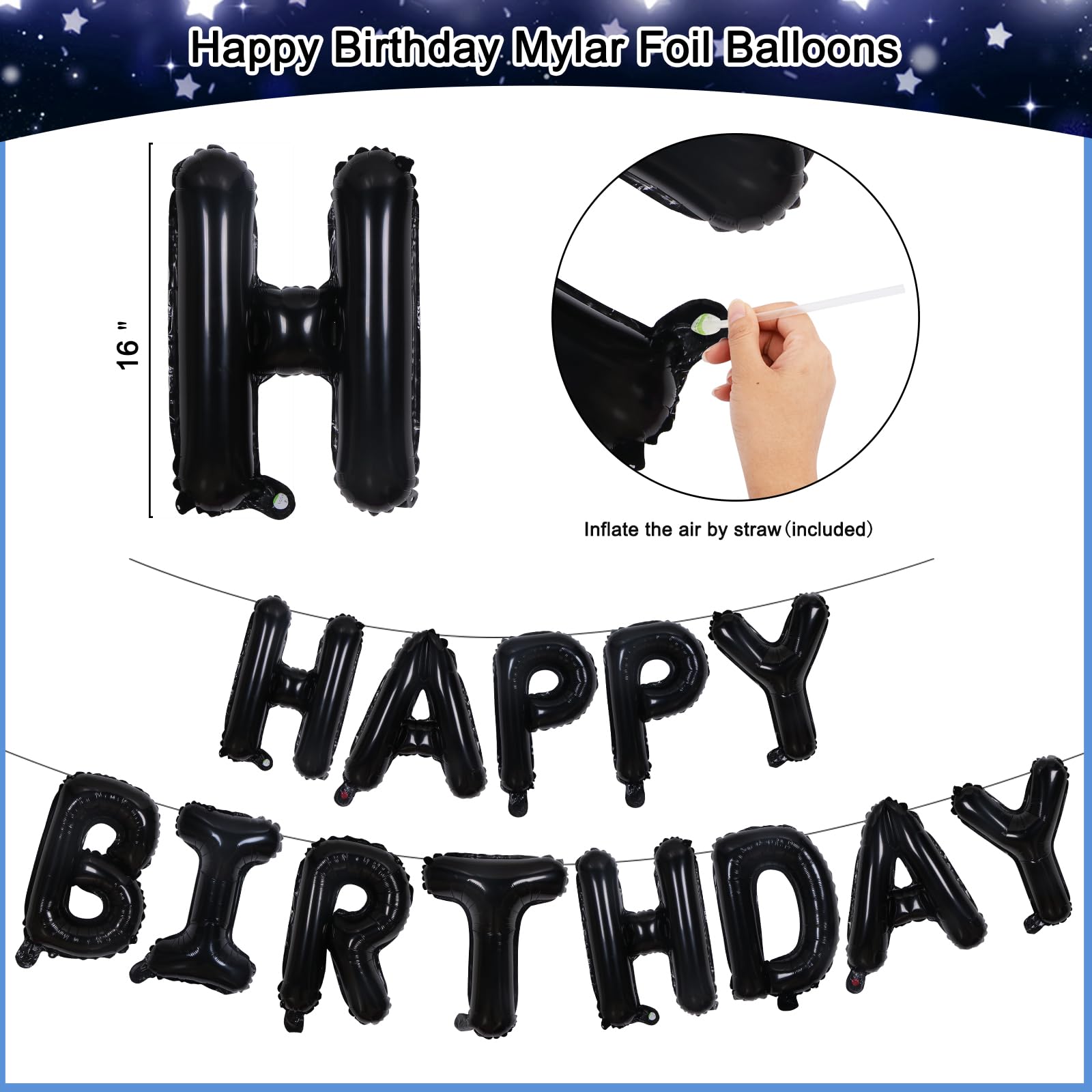 73PCS Blue & Black Happy 16th Birthday Party Decorations Set for Teens - Includes Balloons, Tablecloth, Fringe Curtains & Hanging Swirls - Perfect for Sweet 16 Celebrations, Birthday Parties & Teenager Room Decor