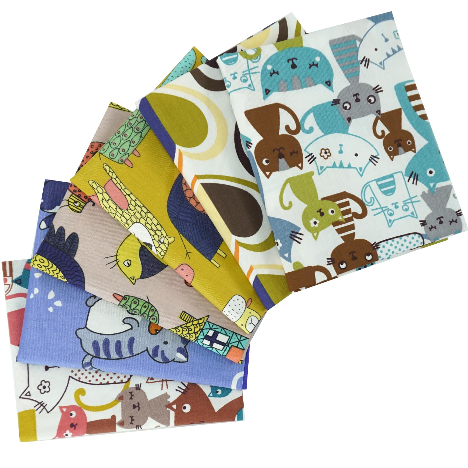 6pcs 18x22 Inch (46x56cm) Premium Cotton Fabric Fat Quarters - Precut Quilt Squares for DIY Sewing, Patchwork & Quilting Projects (Cute Cat & Dog Patterns) - Perfect for Blankets, Pillows, Tote Bags & Home Decor