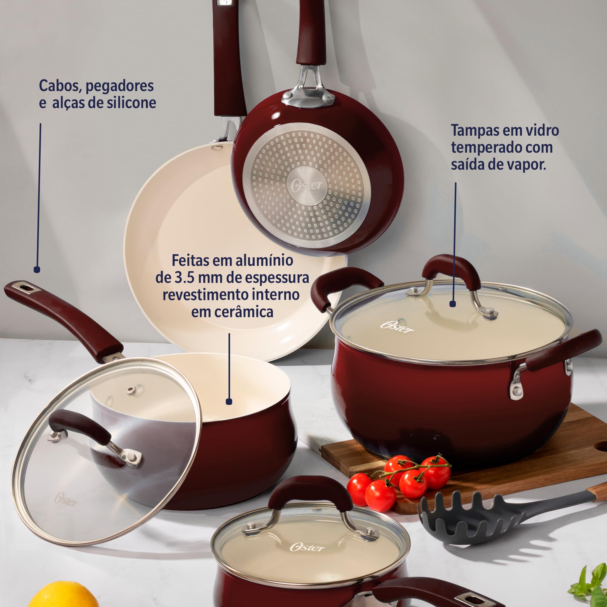 Oster Ambrose Forged Aluminum Cookware Set - 8-Piece Nonstick Cookware with Gradient Red Finish - Professional Kitchen Pots and Pans for Cooking, Frying, and Sauteing - Perfect for Home Chefs and Restaurant Use