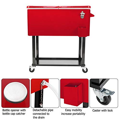 80 QT Rolling Cooler with Wheels and Shelf - Portable Outdoor Ice Chest for Camping, Tailgating, Beach Parties, and Backyard BBQs - Heavy Duty Drink Cooler Cart for Patio, Picnics, and Outdoor Events