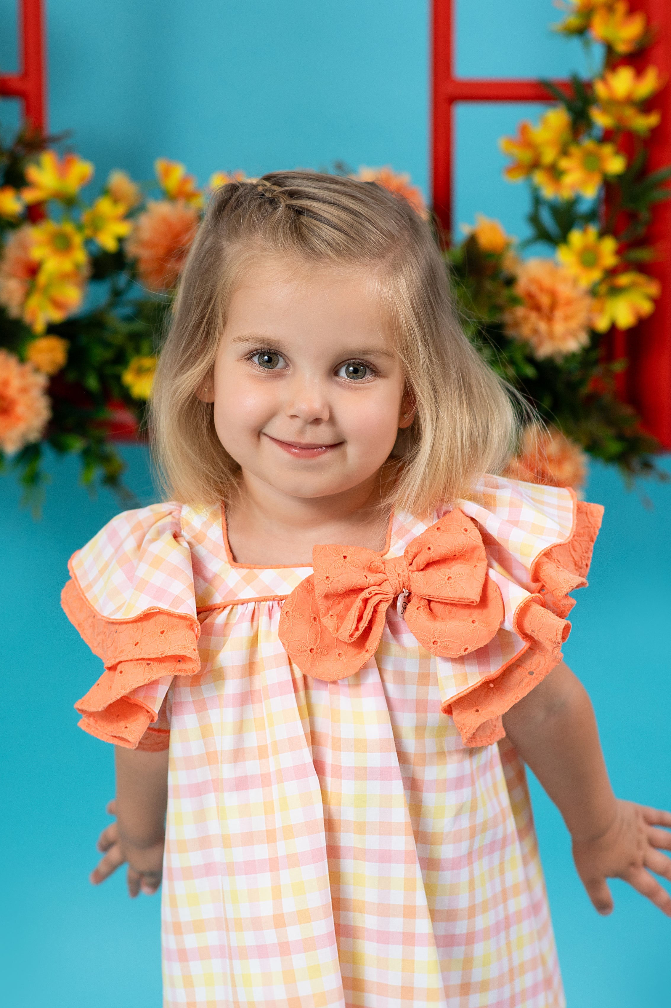 Stylish Soleil Orange, Pink & Lemon Gingham Dress for Women - Summer Floral Print Sundress for Beach, Picnic & Outdoor Activities