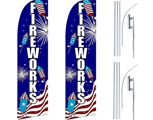 2 Pack Swooper Flutter Feather Flags with 2 Poles & Ground Spikes - Vibrant Blue & Red for Fireworks, Parties, and Outdoor Events - Perfect for Sports Games, Festivals, and Advertising