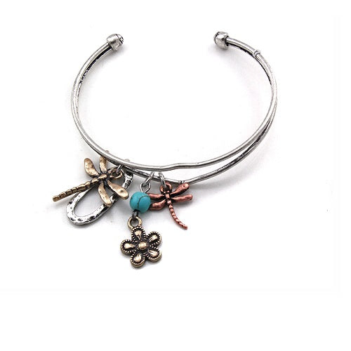 Elegant Dragonfly & Floral Cuff Bracelet - Boho Chic Jewelry for Women - Perfect for Weddings, Parties & Everyday Wear