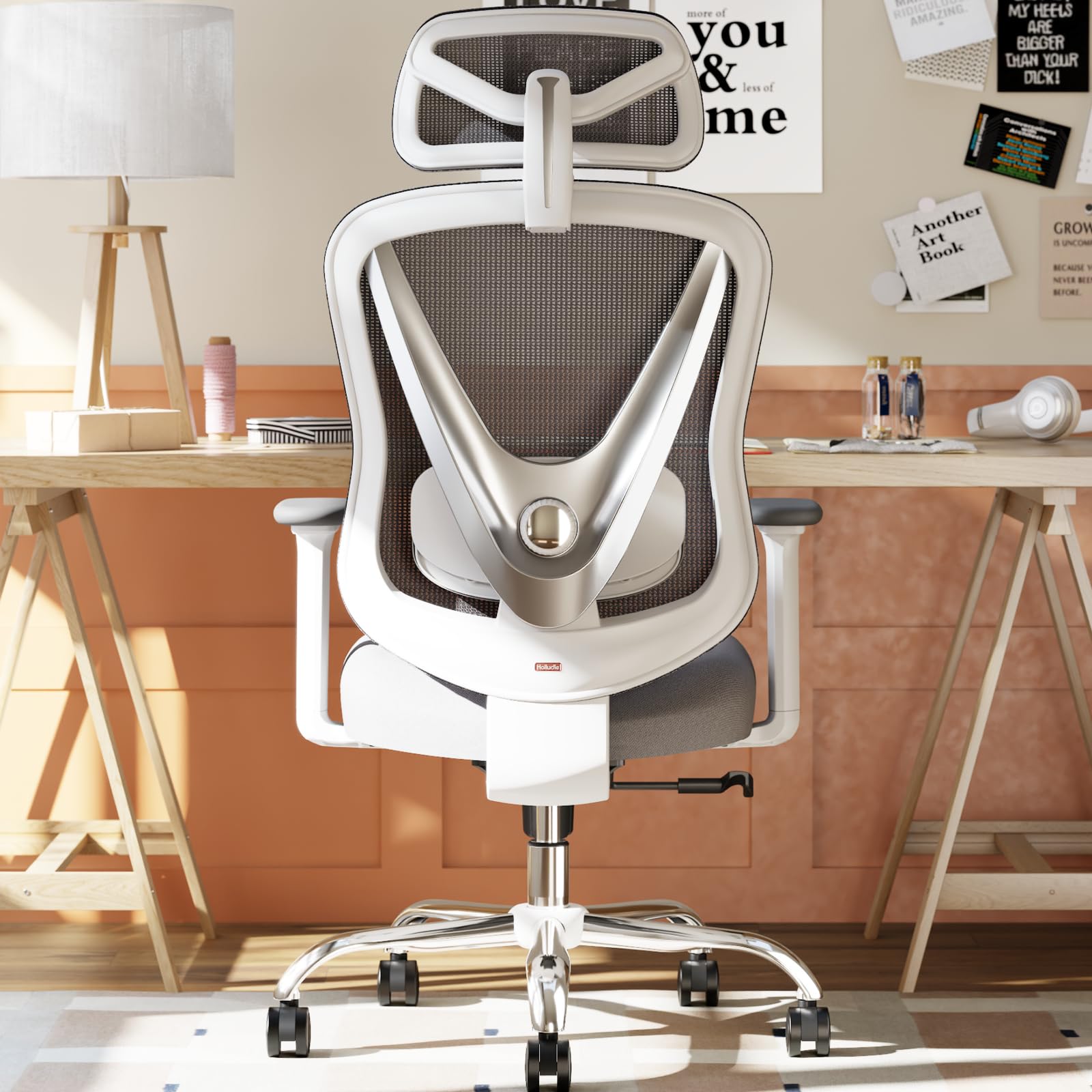 Ergonomic Office Chair with 3D Lumbar Support & Adjustable Armrests - Breathable Mesh Back, Height Adjustable Swivel Chair for Home Office, Gaming & Workstation - White (Perfect for Long Hours of Computer Work & Video Conferencing)
