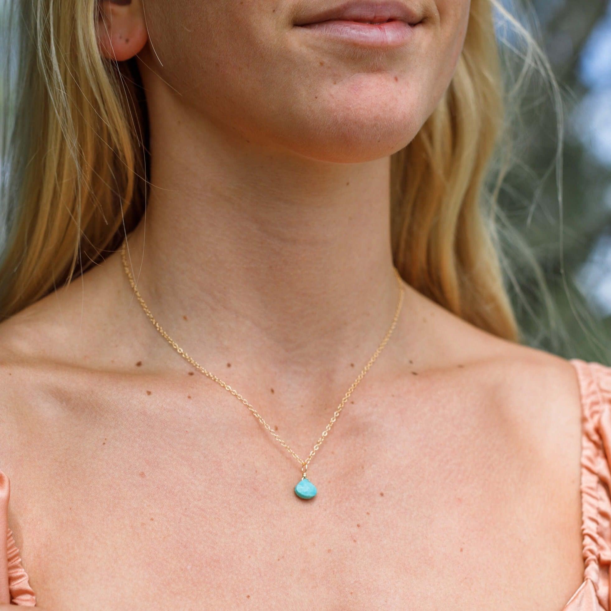 Tiny Turquoise Teardrop Crystal Pendant Necklace - Elegant Dainty Jewelry for Women, Perfect for Everyday Wear, Parties & Gifts