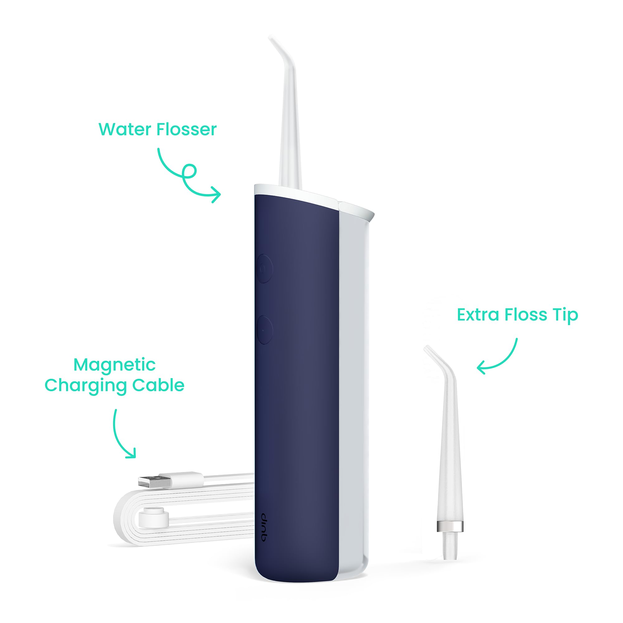 Quip Cordless Water Flosser with Replacement Tips - Adjustable Pressure Teeth Cleaner, 360° Rotating Nozzle - Rechargeable Dental Water Flosser in Midnight Blue for Home & Travel Oral Care