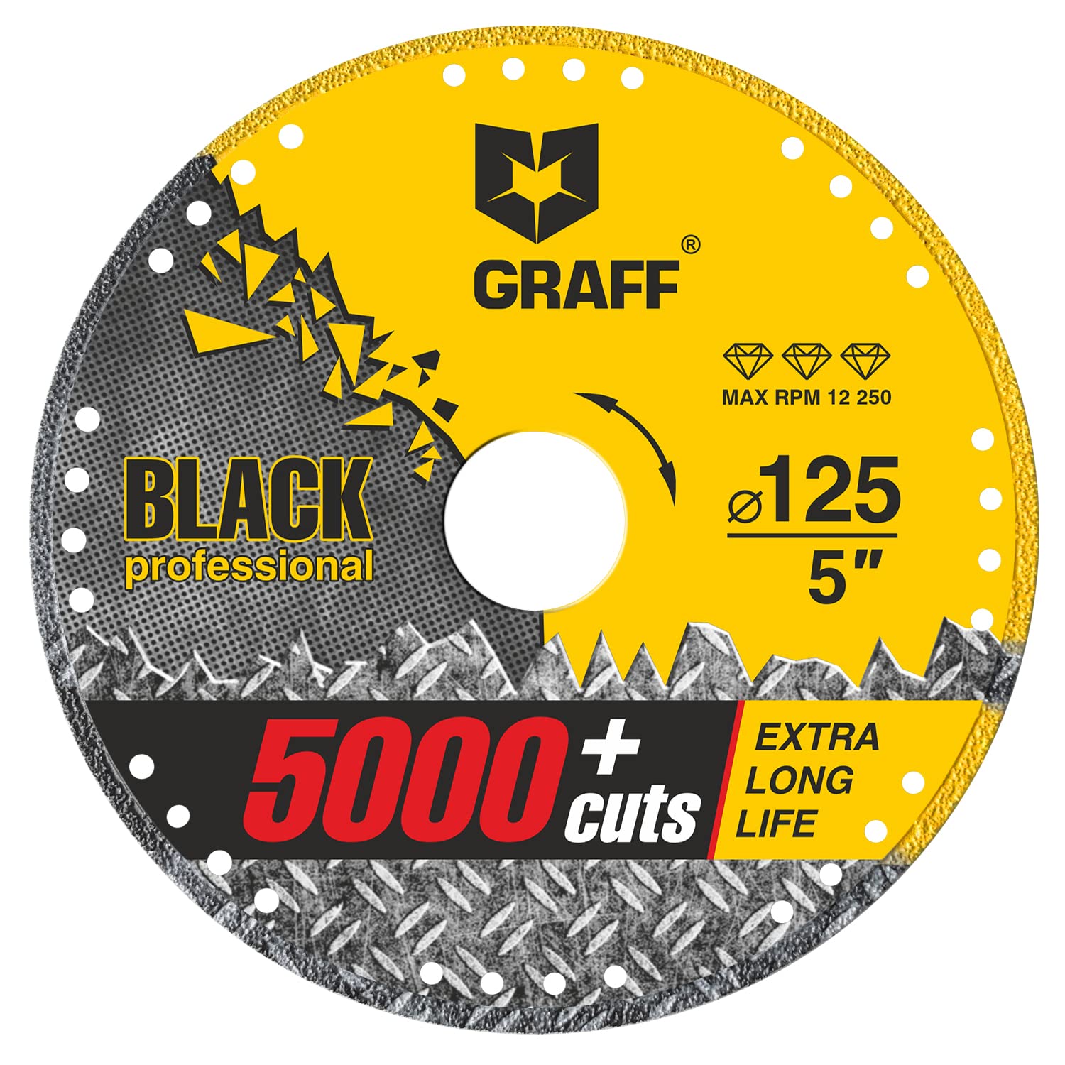 Diamond Metal Cutting Disc 5 Inch - GRAFF Black Cut Off Wheels for Angle Grinder, 60x Longer Wheel Life - Perfect for Metal Fabrication, Construction, and DIY Projects