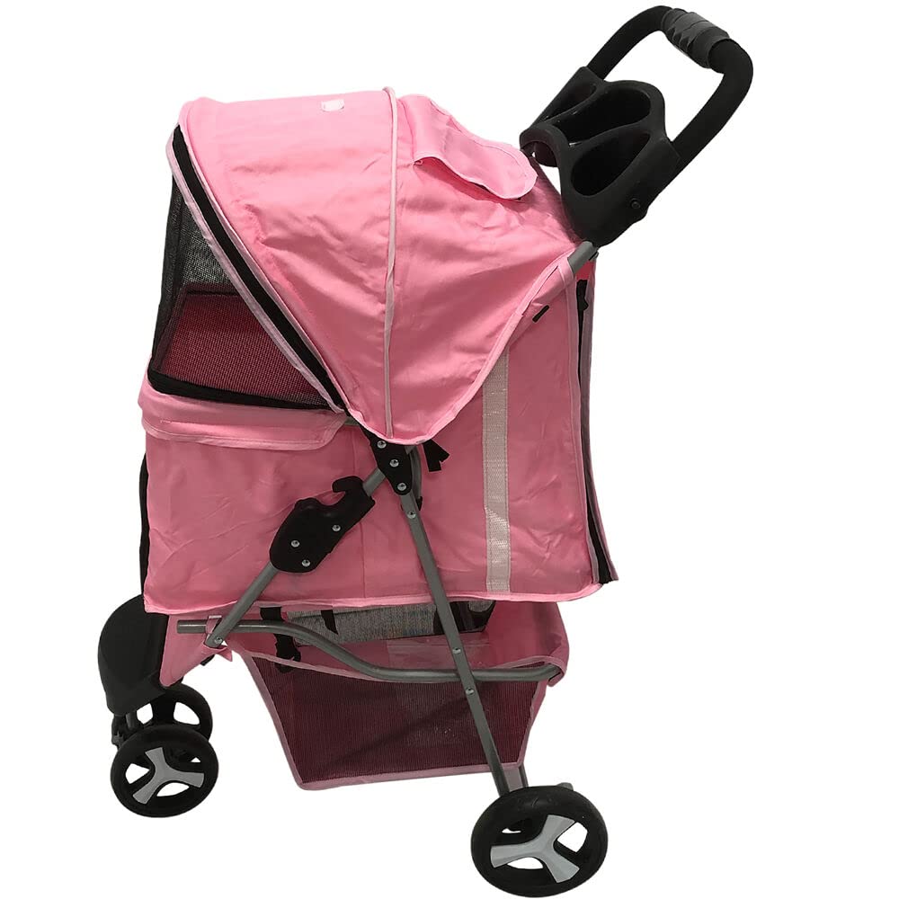 Critter Sitters 3-Wheel Jogging Dog Stroller - Lightweight Pet Stroller for Medium Dogs & Cats Up to 33lbs with Storage Basket & Cup Holders - Perfect for Running, Walking, Shopping & Outdoor Adventures (Pink)