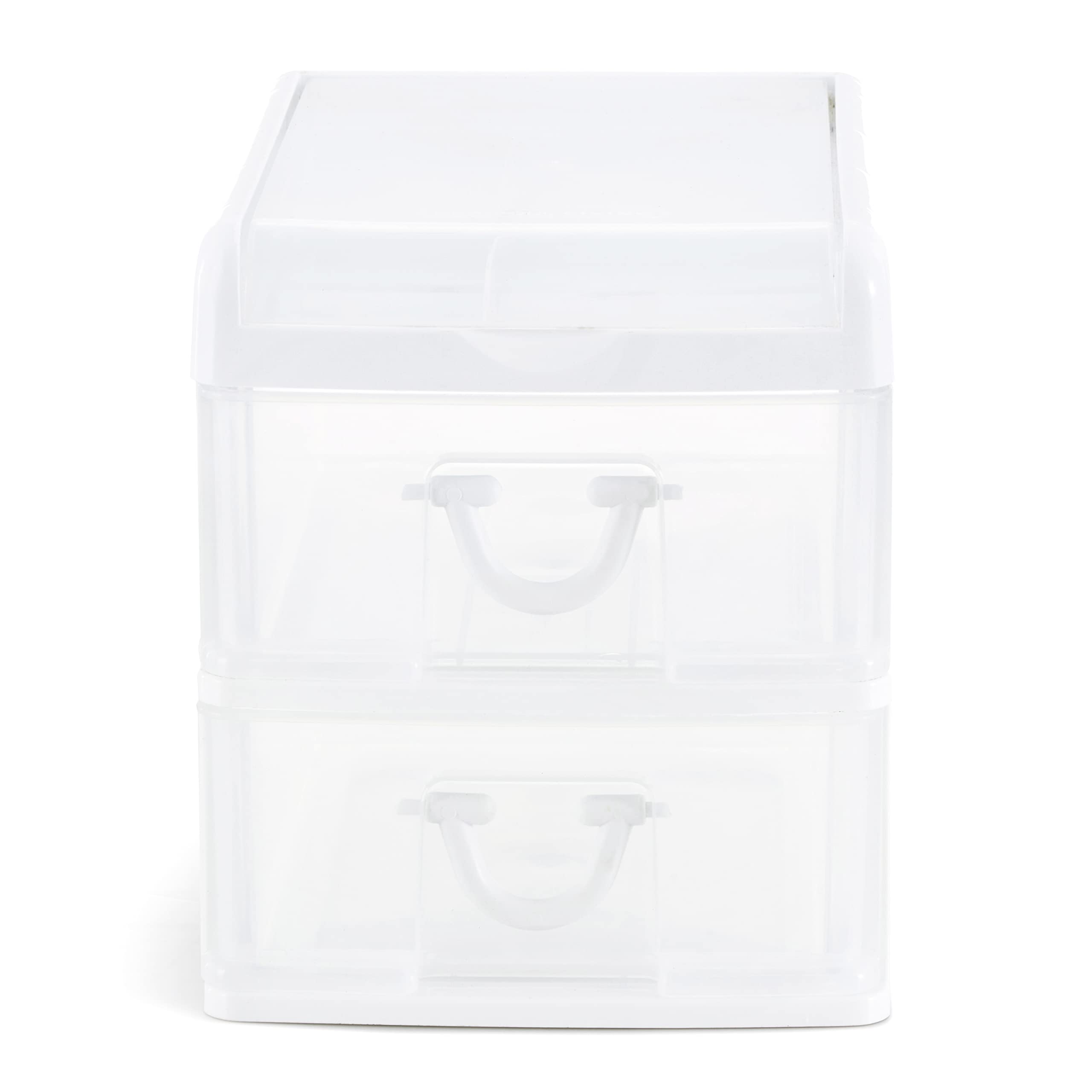 Gracious Living 2-Drawer Desktop Organizer with Flip-Top Lid - White/Clear (4-Pack) for Office & School Supplies - Perfect for Desk Organization, Stationery Storage & Workspace Decluttering